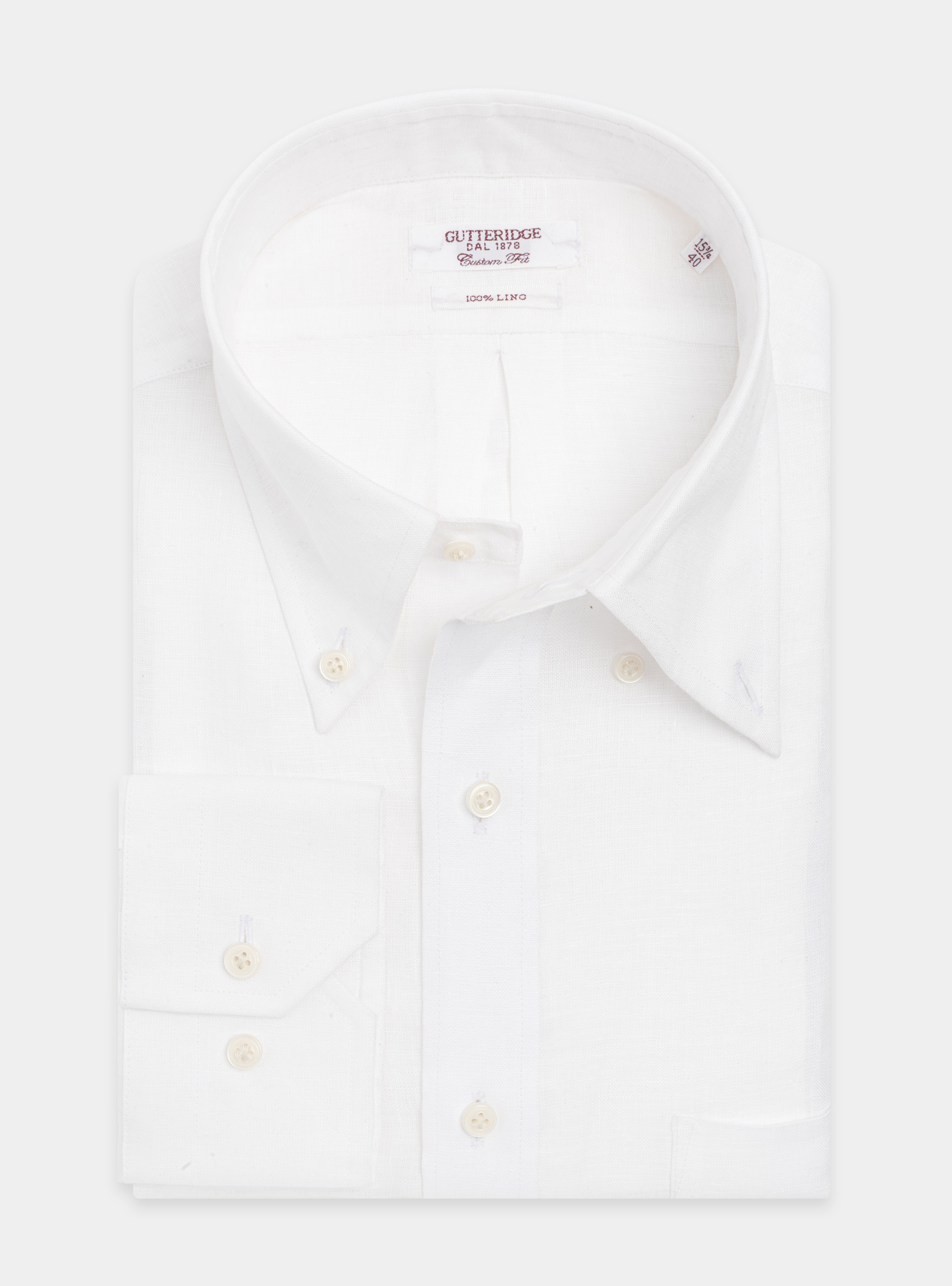 Classic fit comfortable shirt in pure linen with button-down collar, WHITE