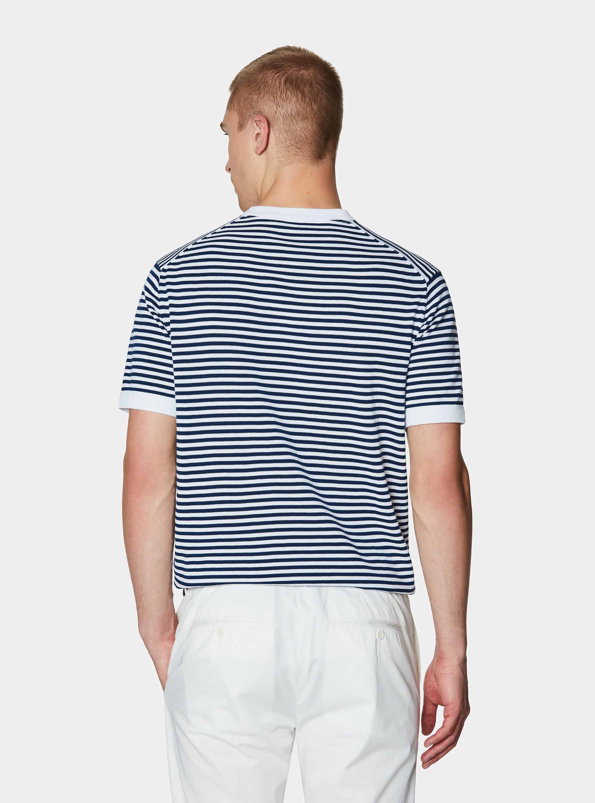 Cotton striped crew neck sweater, WHITE