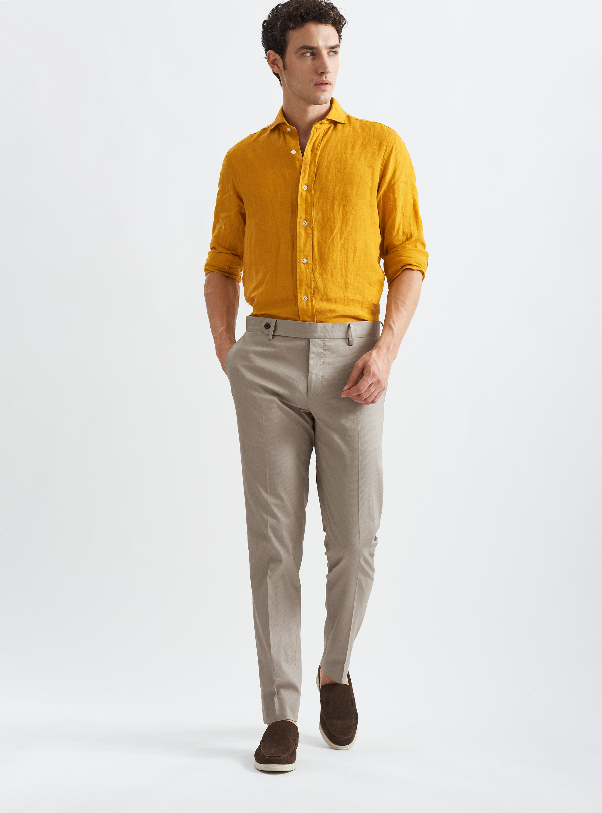 Armoured stretch cotton suit trousers, MUD