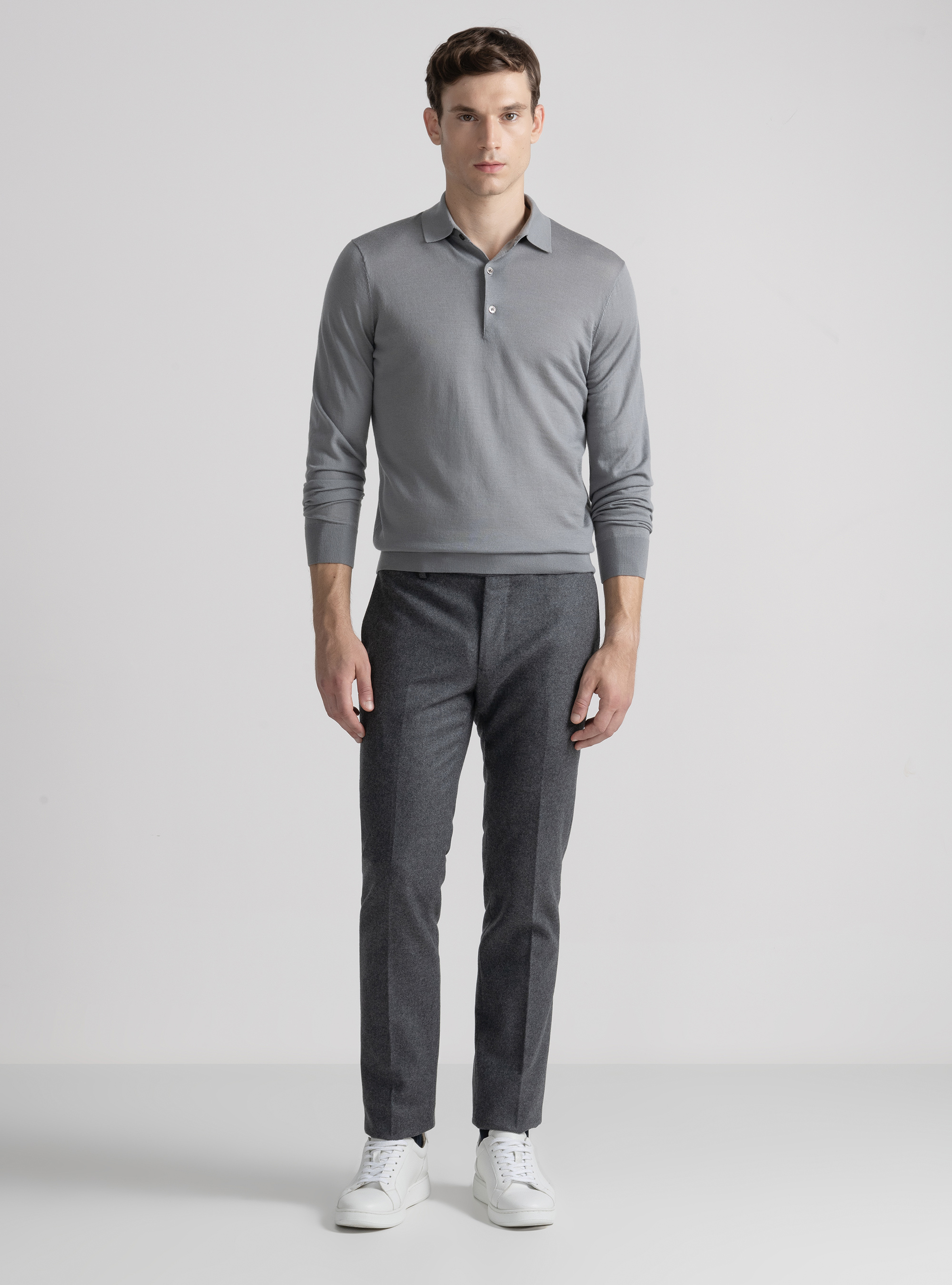 Extra-fine merino wool polo shirt, GREY