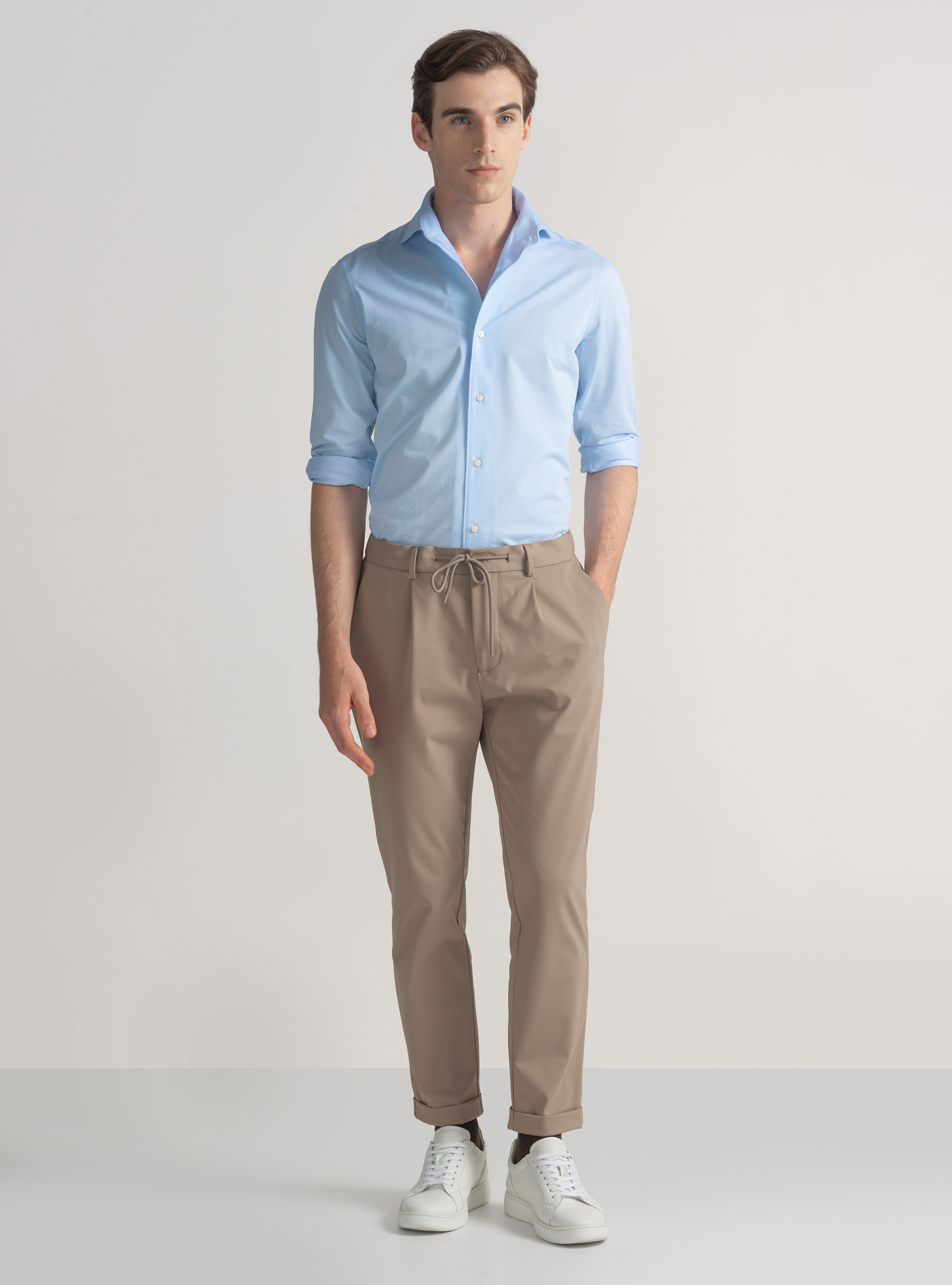 Camicia in jersey di misto cotone, AZZURRO
