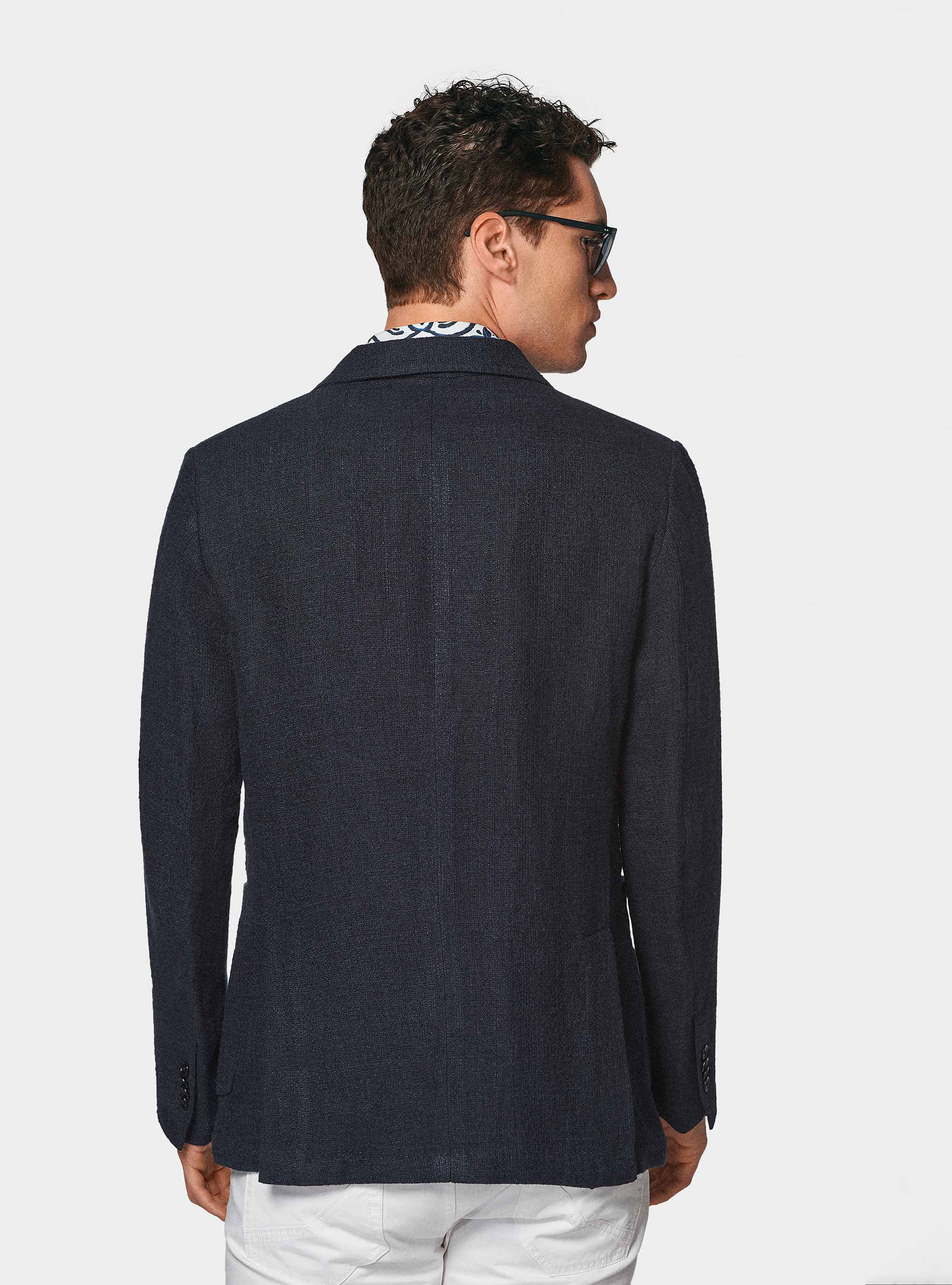 Linen crepe blazer, NAVY BLUE