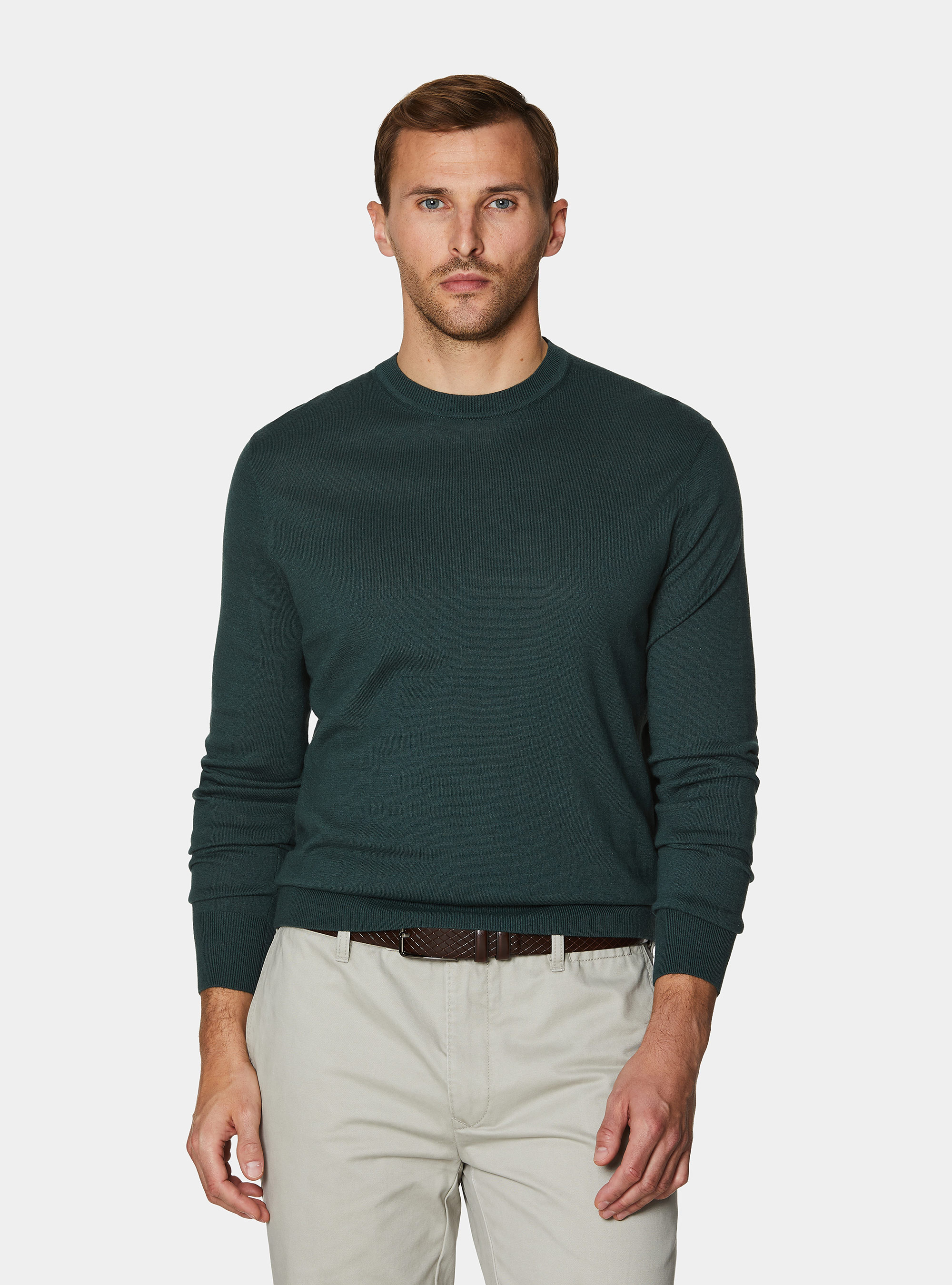 Cotton silk and cashmere crew neck sweater, VERDE MUSCHIO 0615C