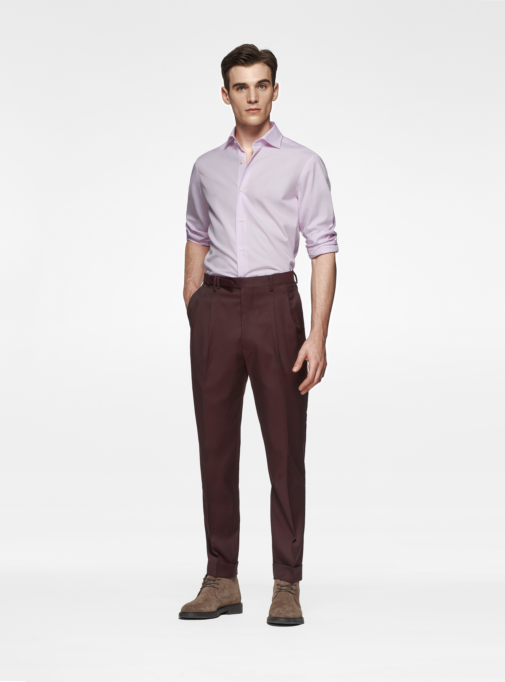 Reda pure wool double pleat trousers, BORDEAUX