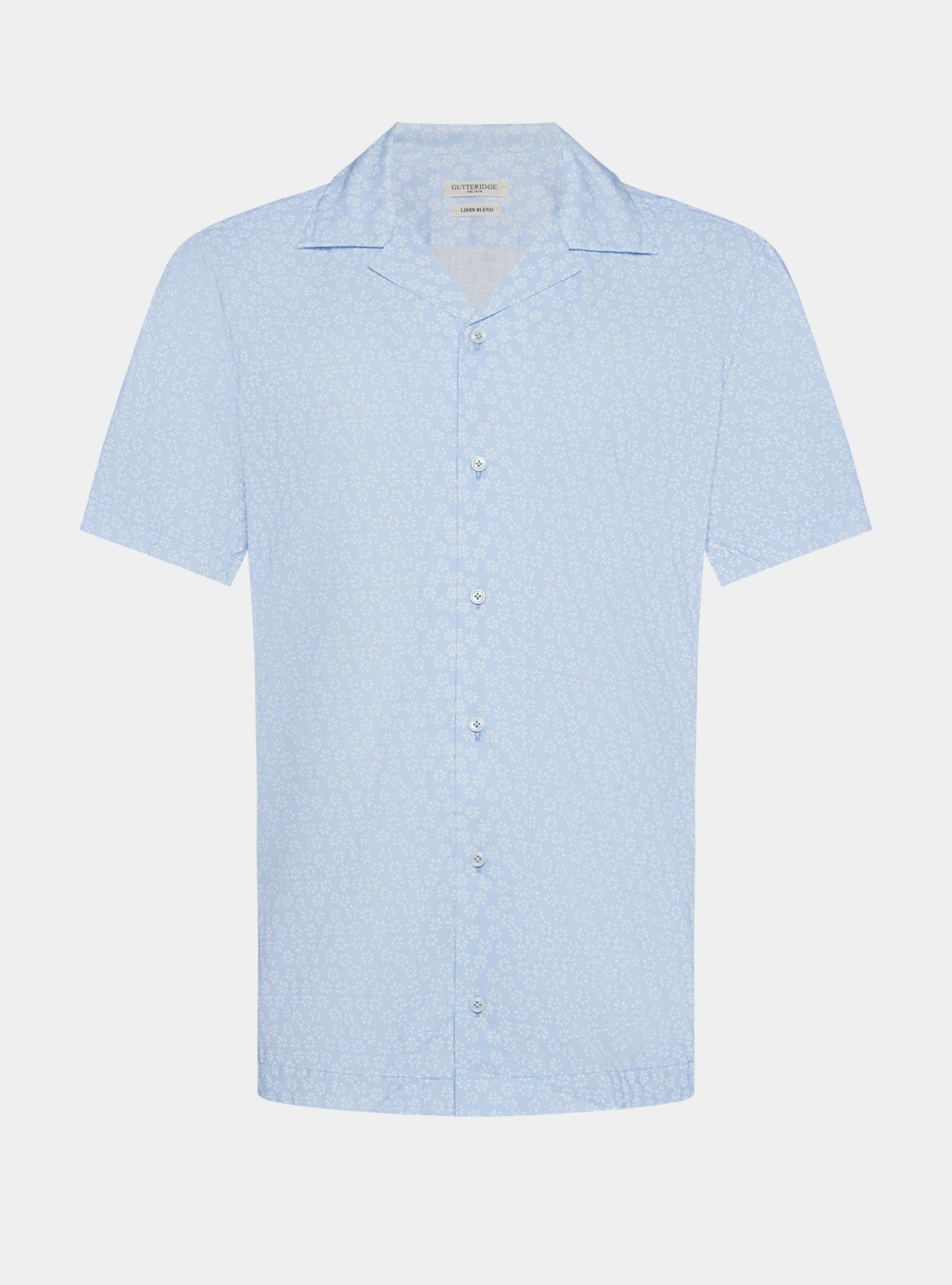 Camicia bowling in lino e cotone stampato, AZZURRO