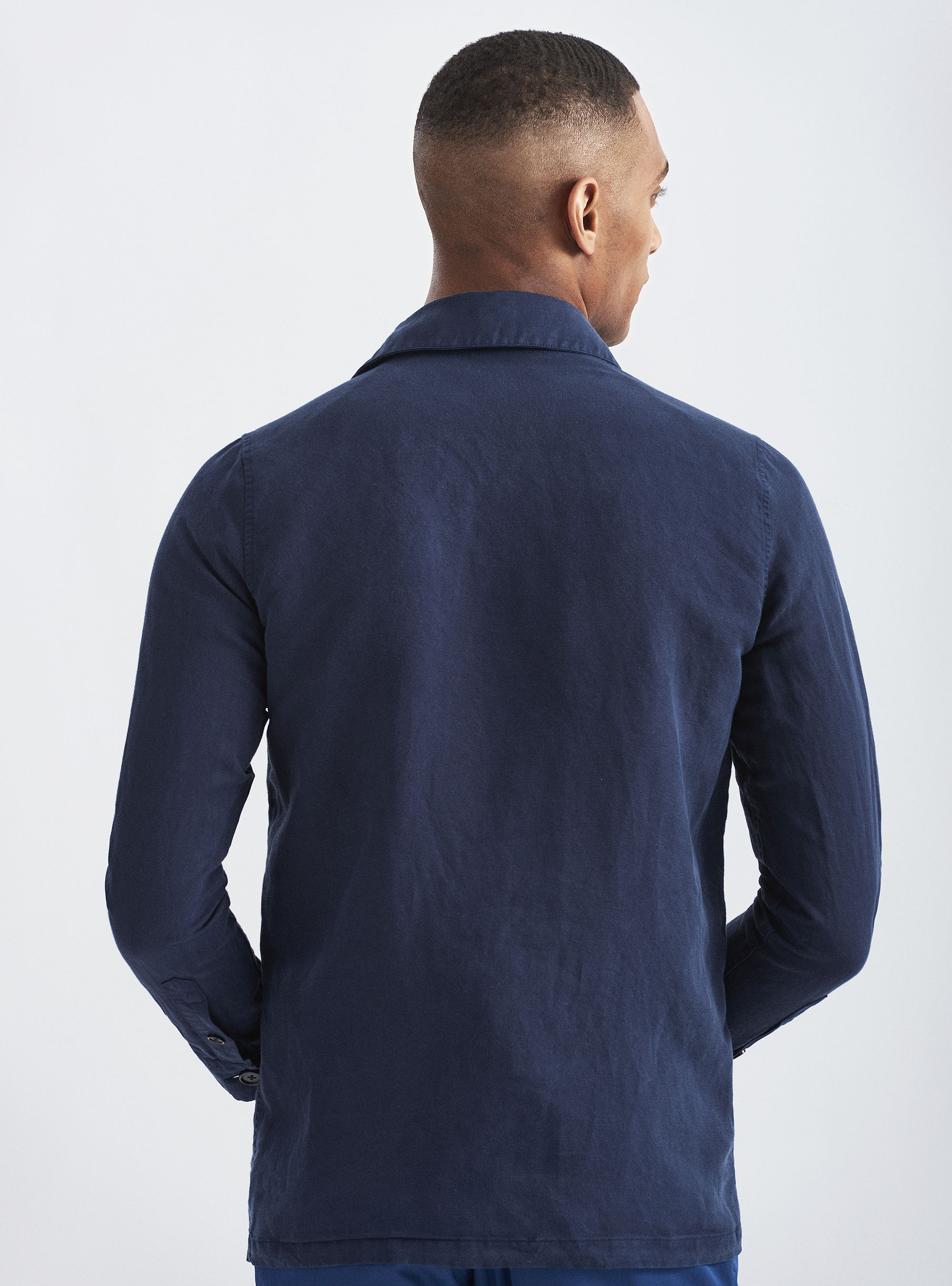 Linen blend shirt blazer, NAVY BLUE