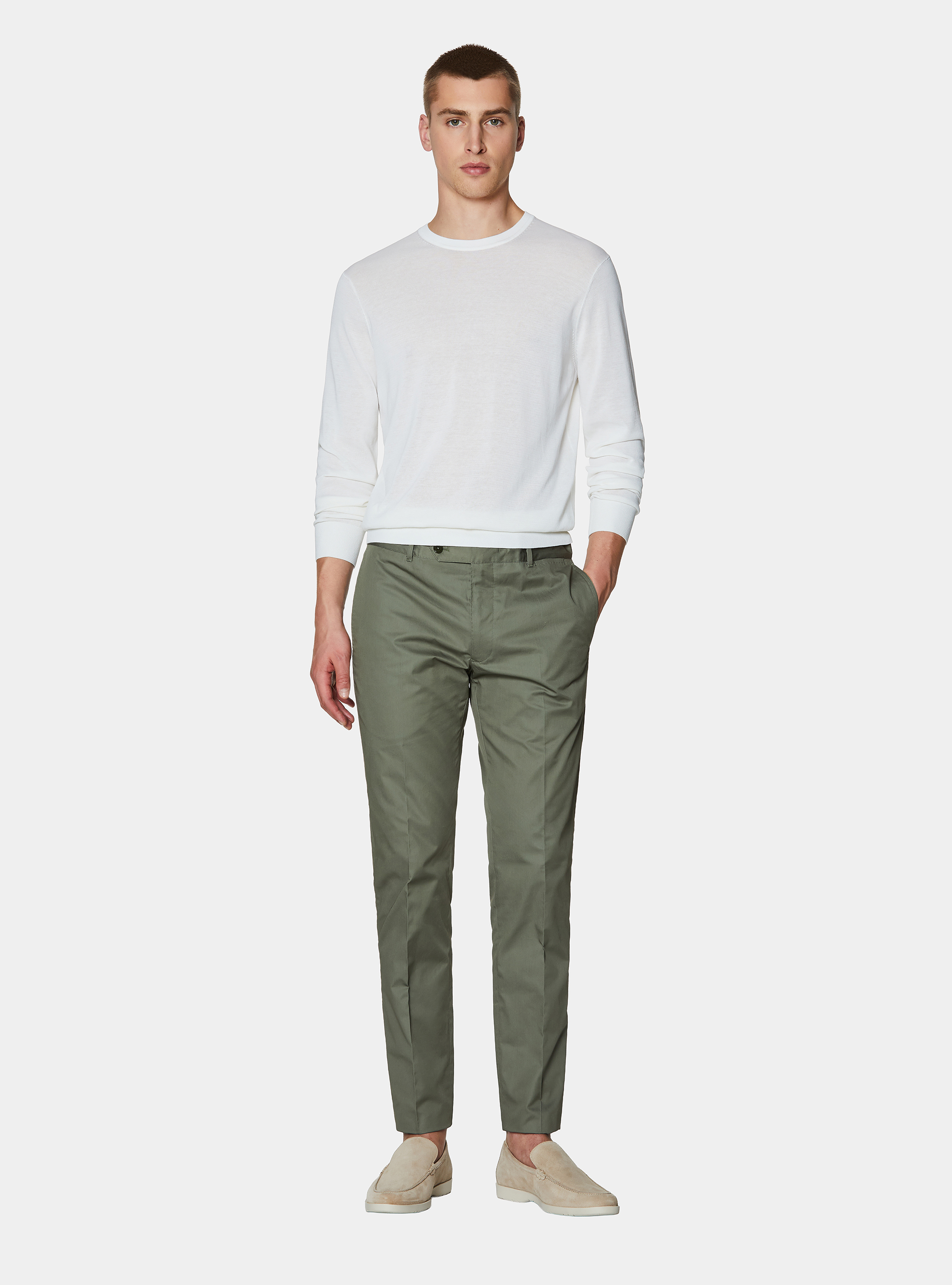 Lightweight twill slim fit chino trousers, SALVIA 0602C