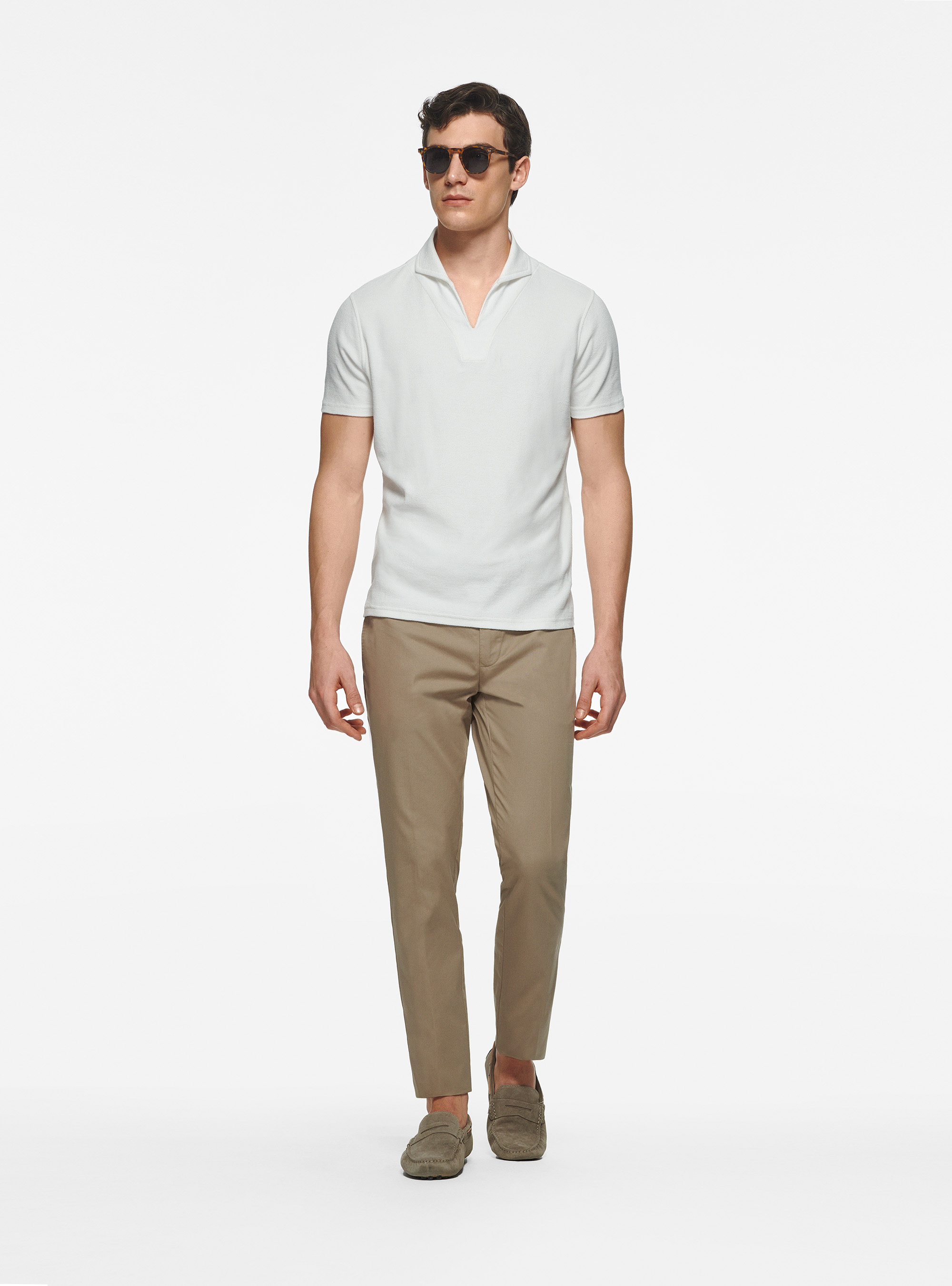 Maglia a polo in puro cotone spugna, BIANCO