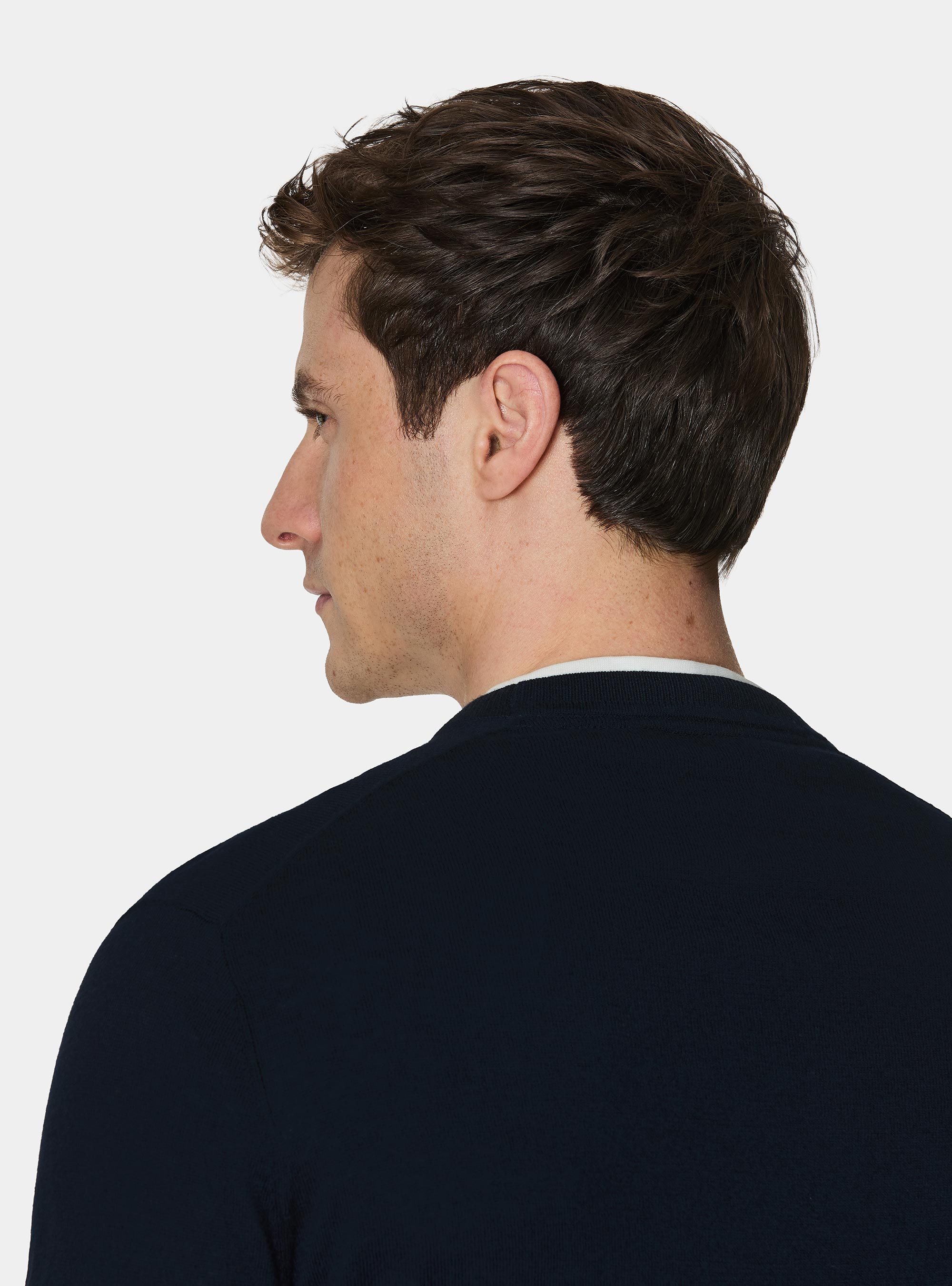 Cotton silk and cashmere crew neck sweater, NAVY BLUE