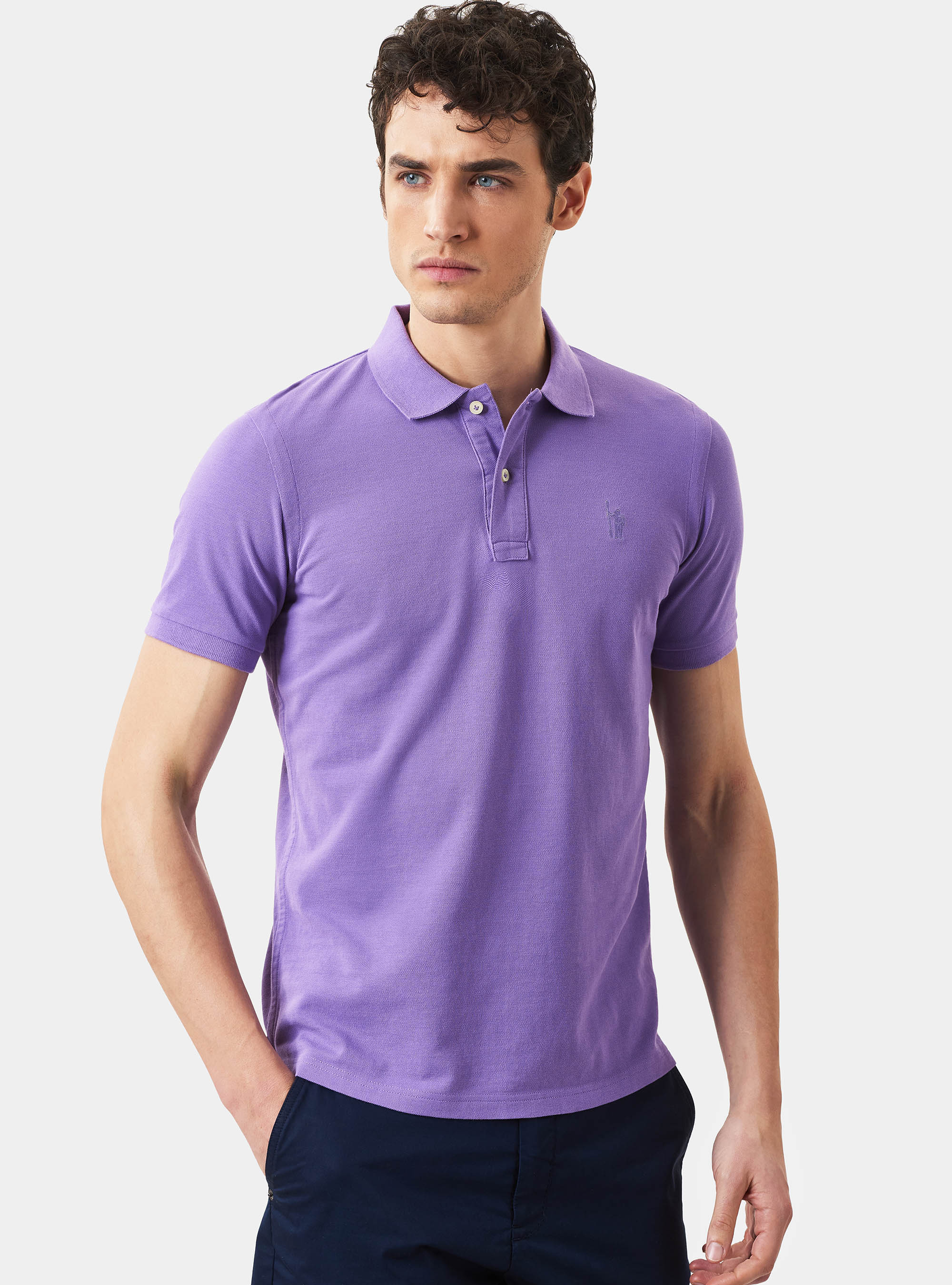 Polo classica con ricamo, VIOLA CHIARO