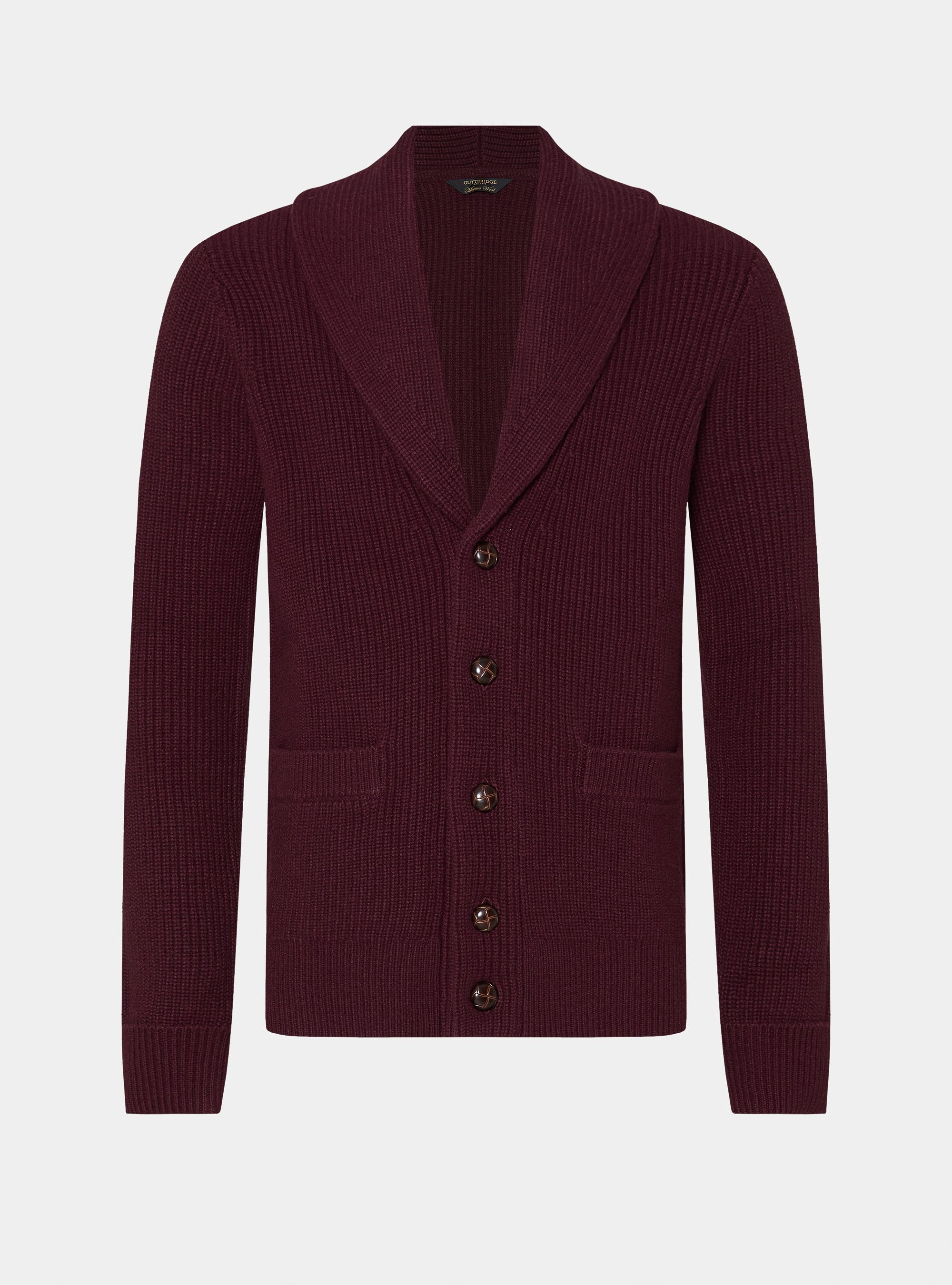 Strickjacke aus Merinowolle mit Schalkragen, BORDEAUX 0311C
