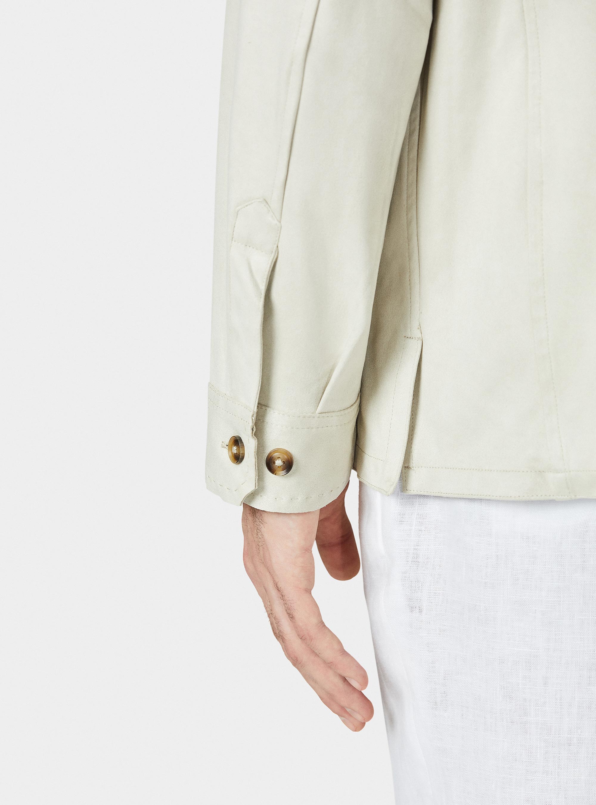 Giacca camicia effetto scamosciato, ECRU