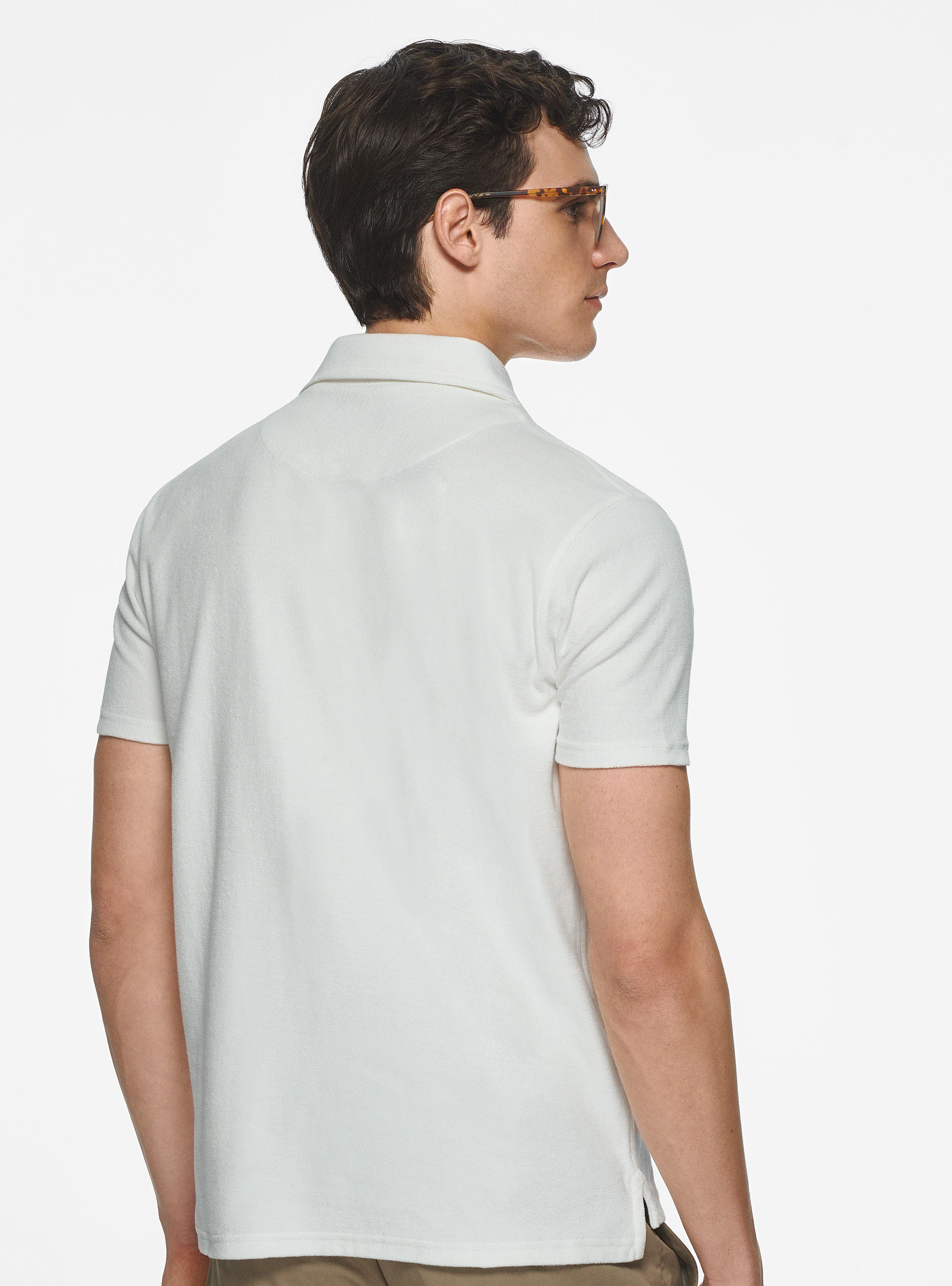 Maglia a polo in puro cotone spugna, BIANCO
