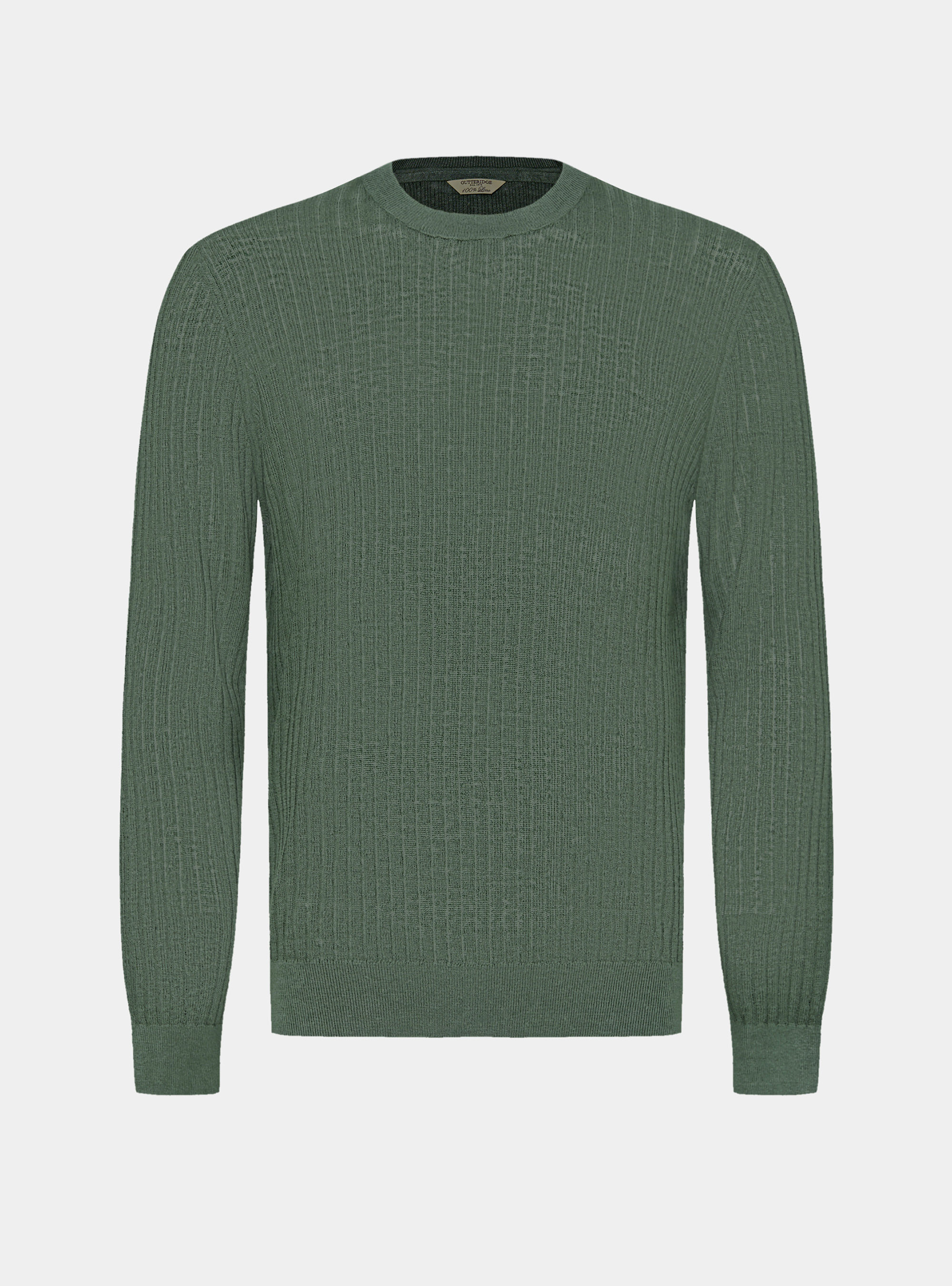 Pure linen ribbed crew neck sweater, SALVIA 0602C