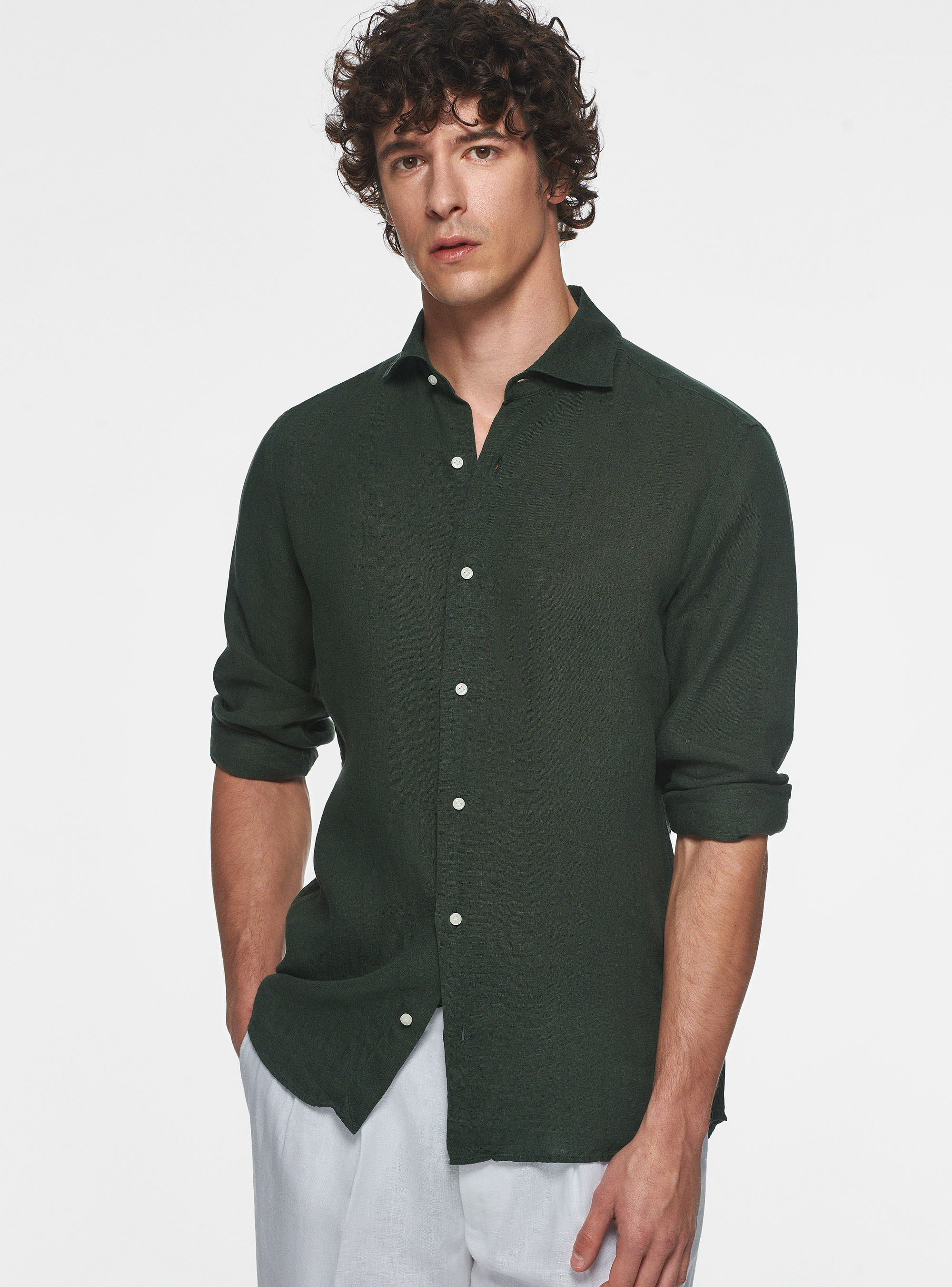 Camicia in puro lino, VERDE