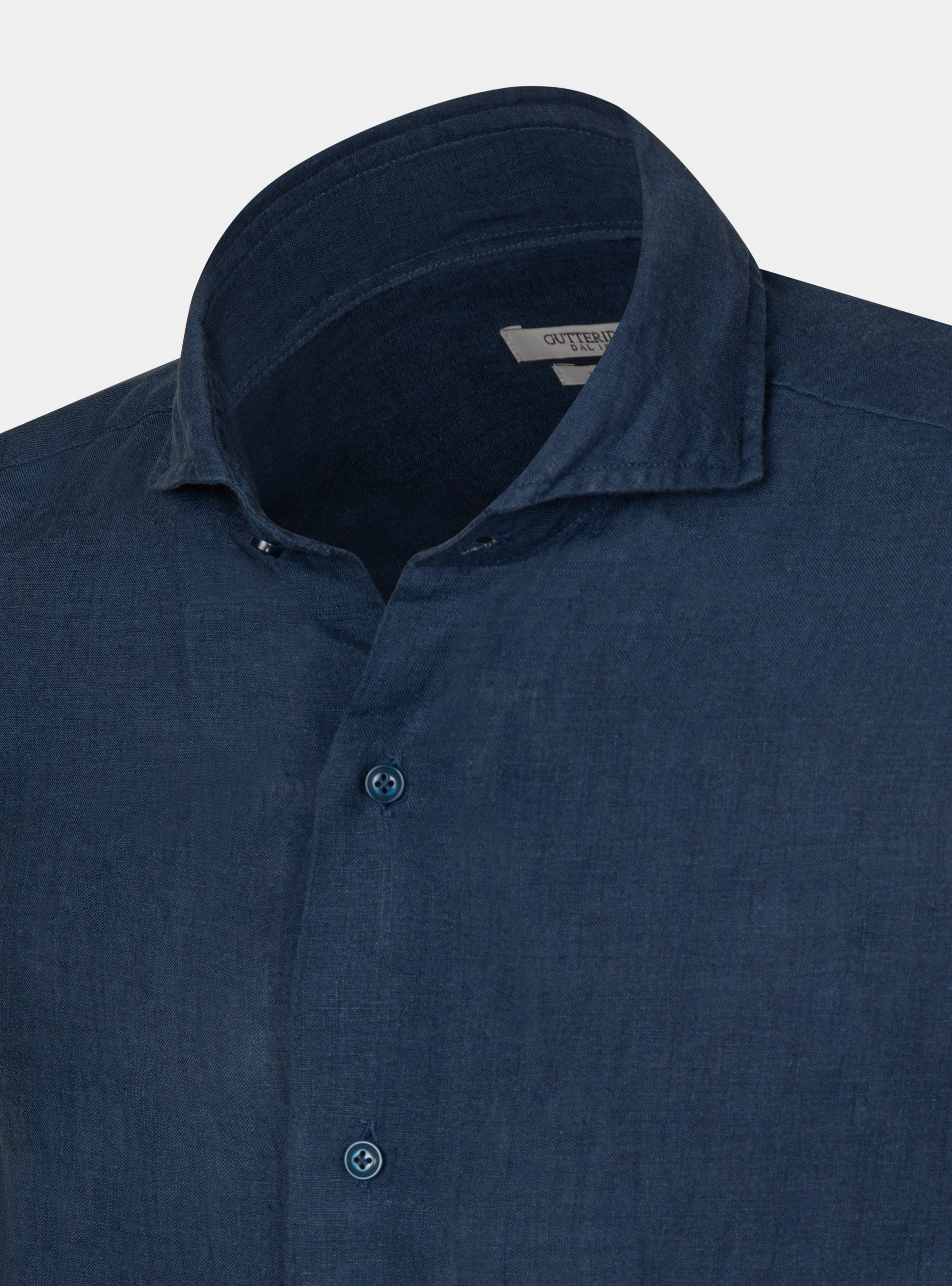 Chemise &agrave; col fran&ccedil;ais en pur lin, BLEU MARINE