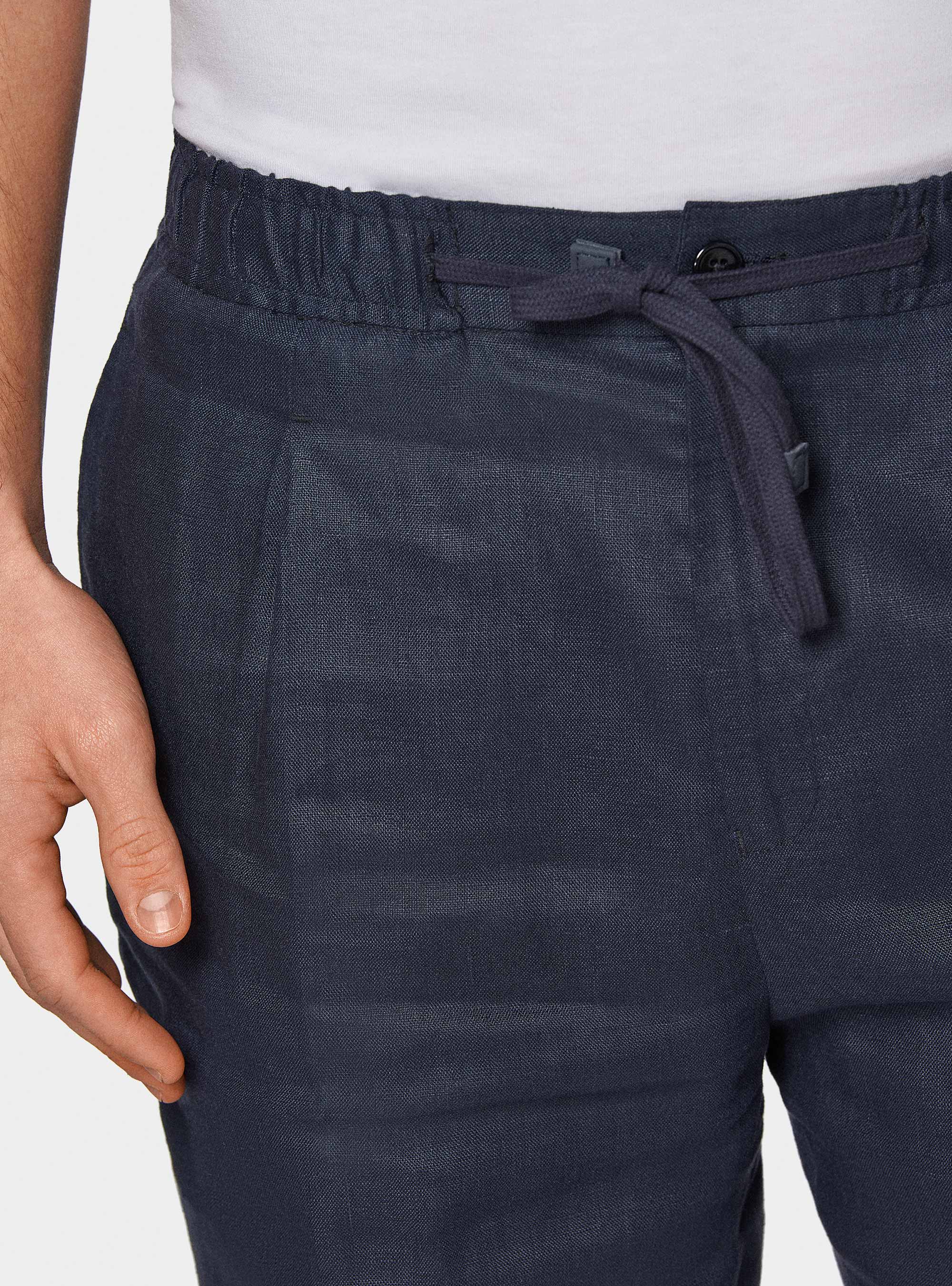 Bermuda in puro lino con elastico, BLU NAVY