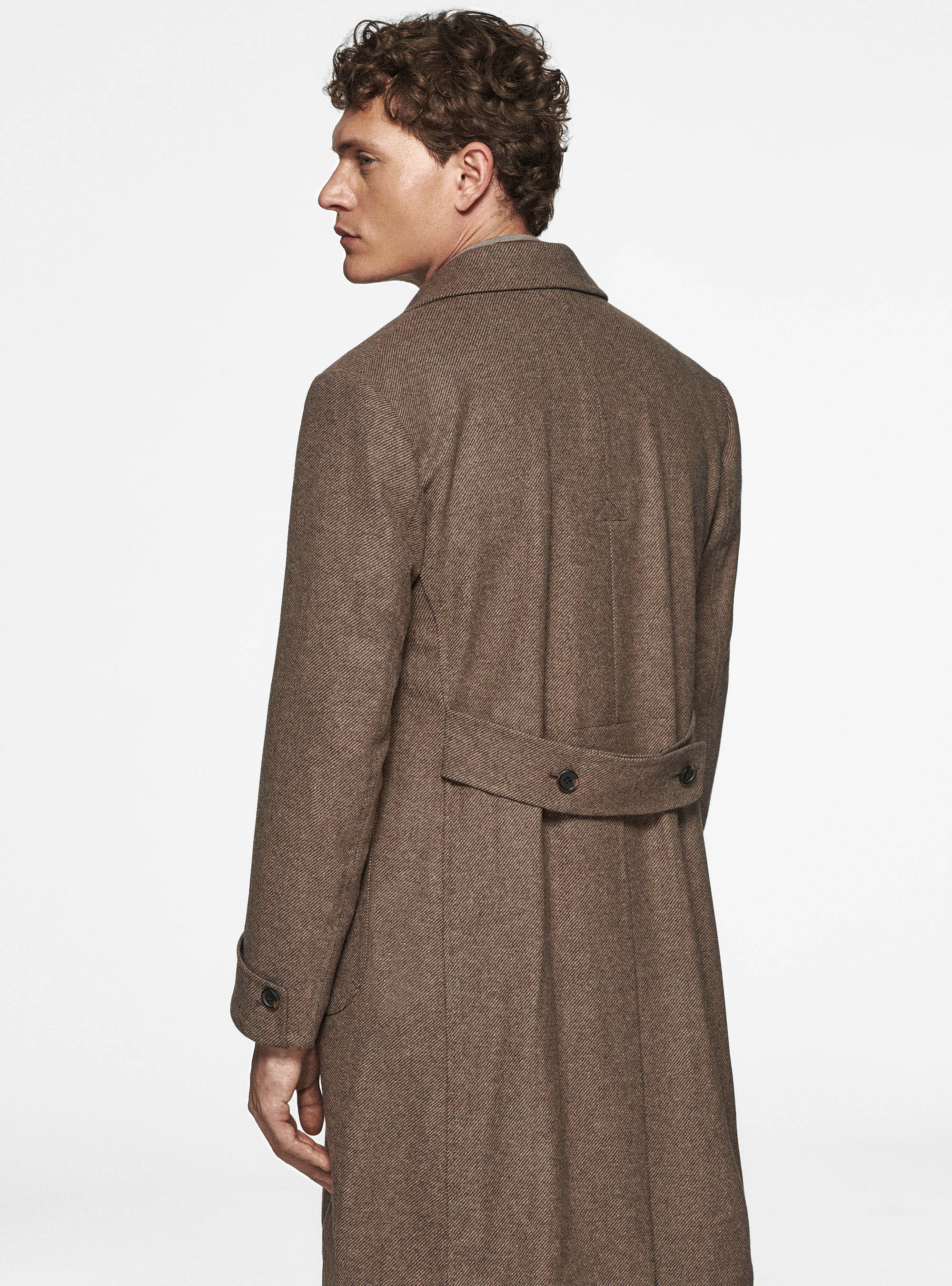 Wool and silk diagonal double-breasted coat, BROWN