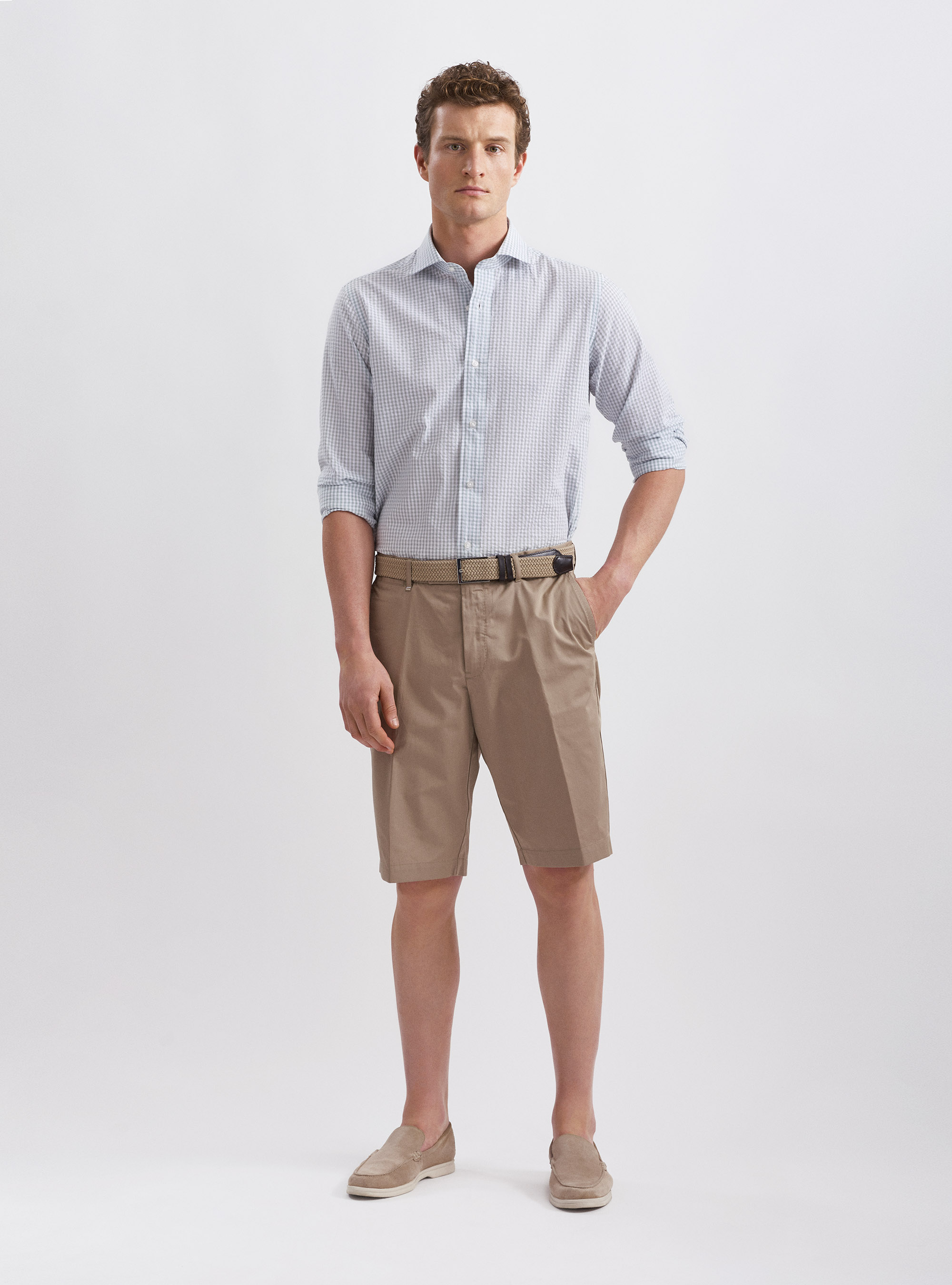 Bermuda in twill di cotone leggero, FANGO