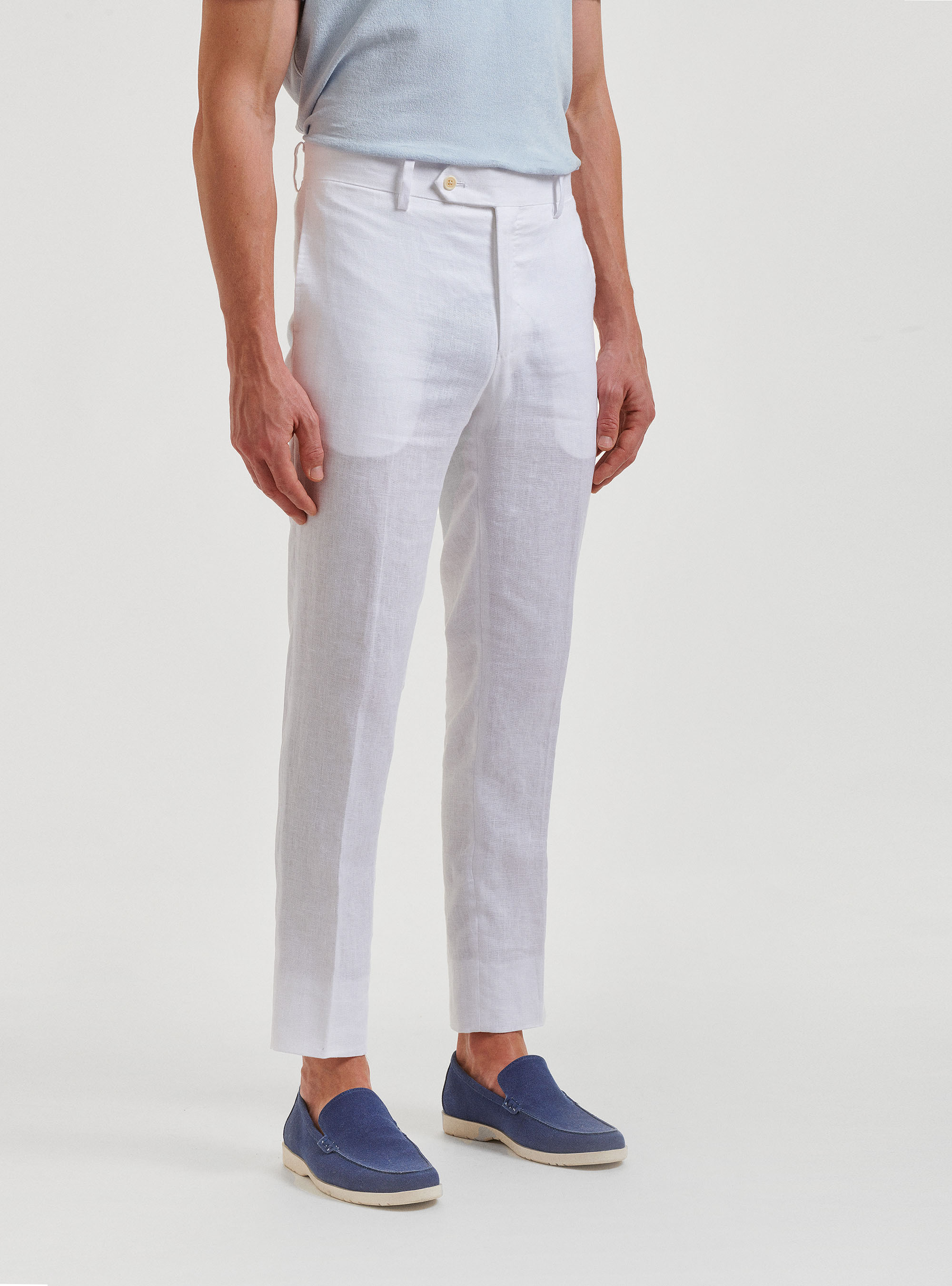 Pantalones de traje de lino puro, BLANCO
