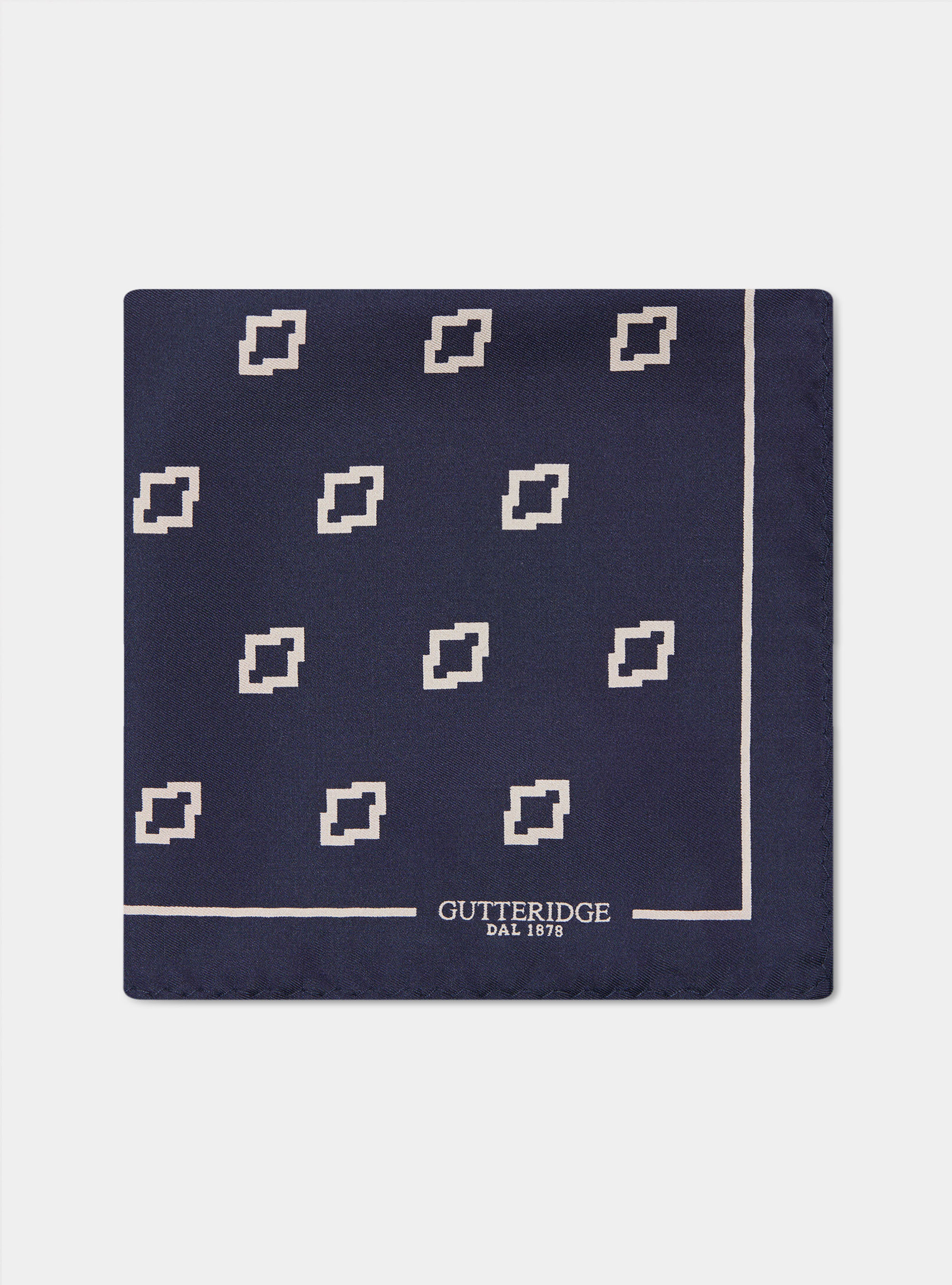 Ethnic printed silk pocket square, NAVY BLUE