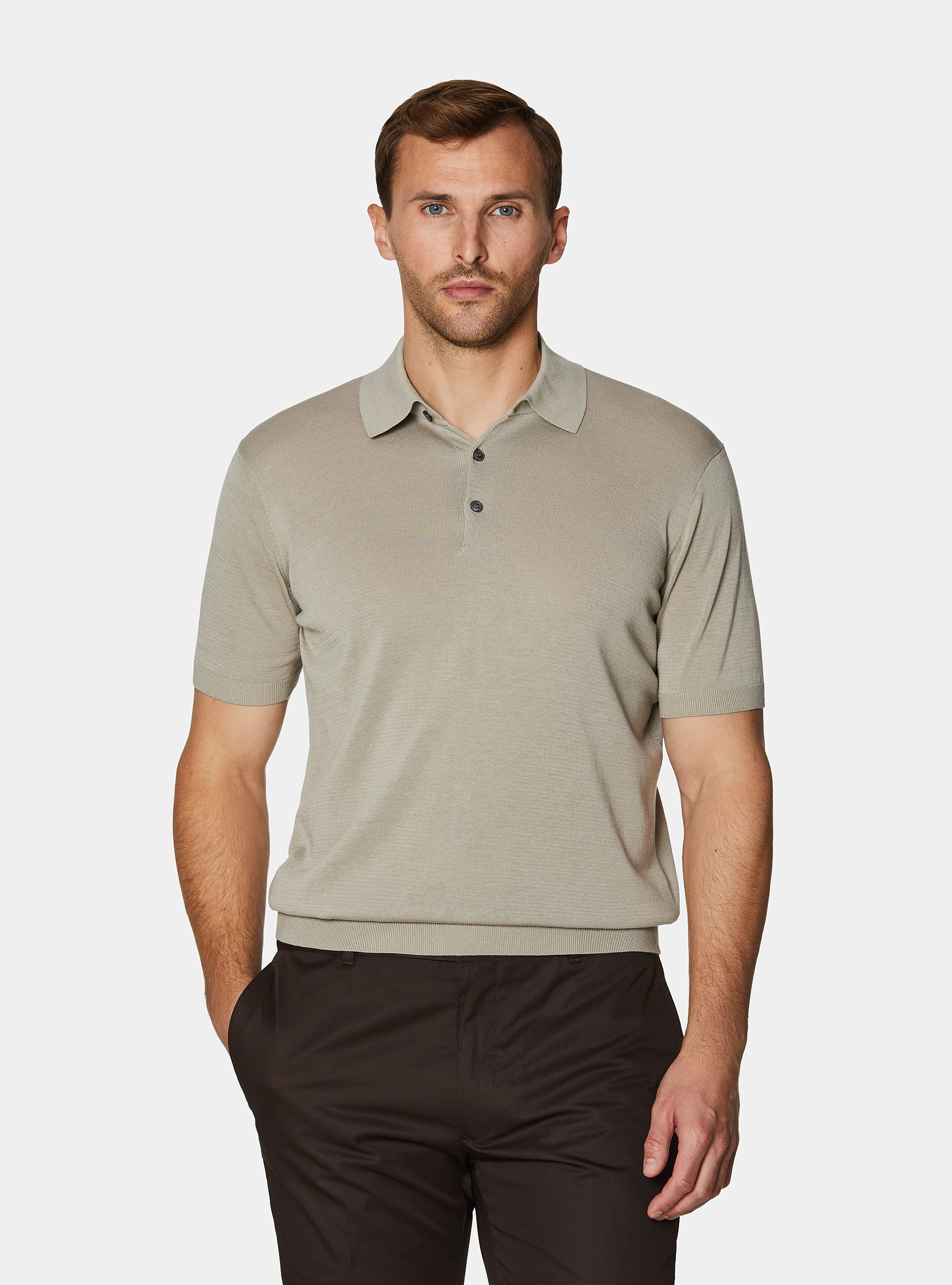 Cotton and silk polo shirt, SAND