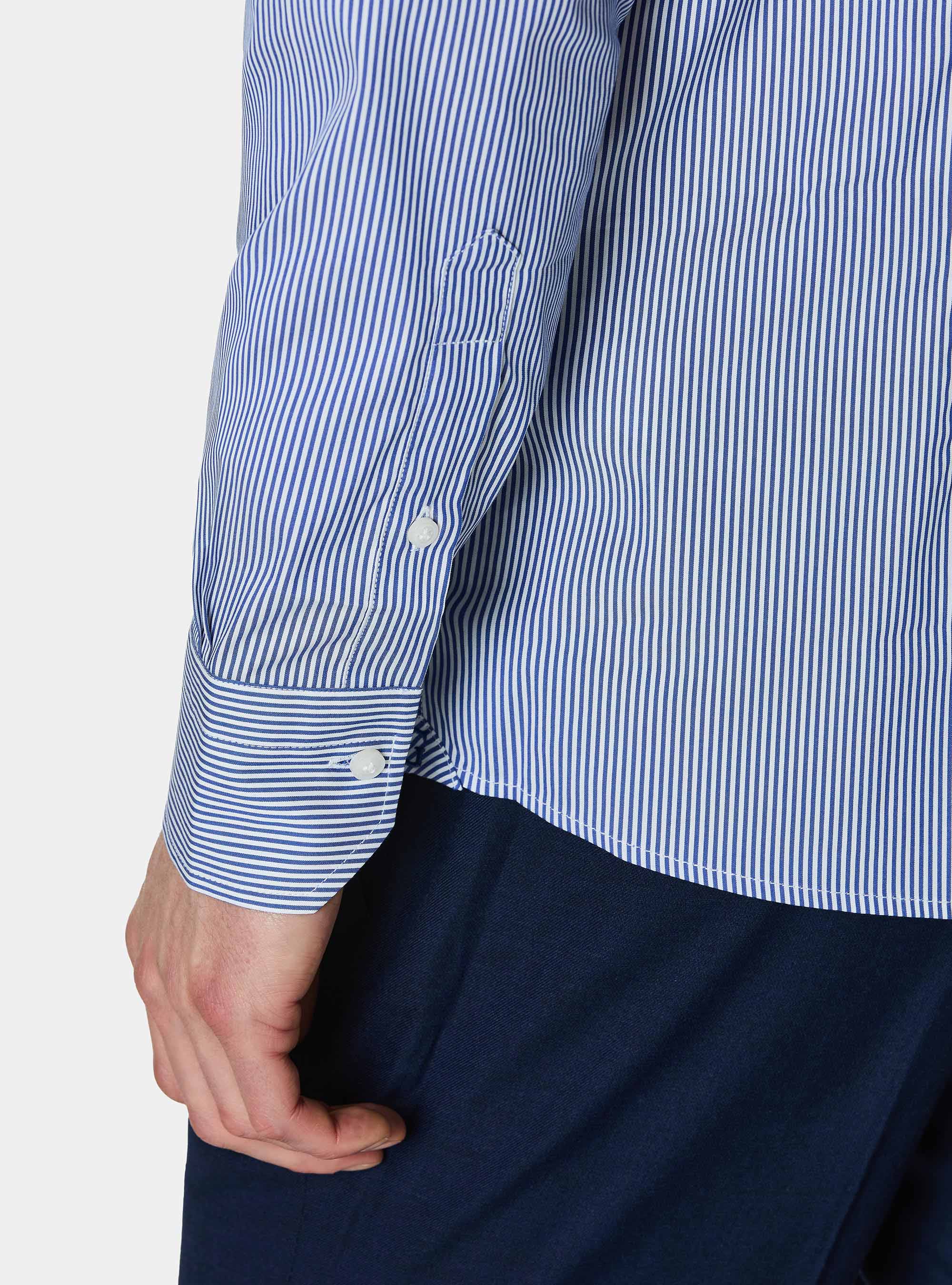 Chemise ray&eacute;e en popeline de coton stretch, BLEU