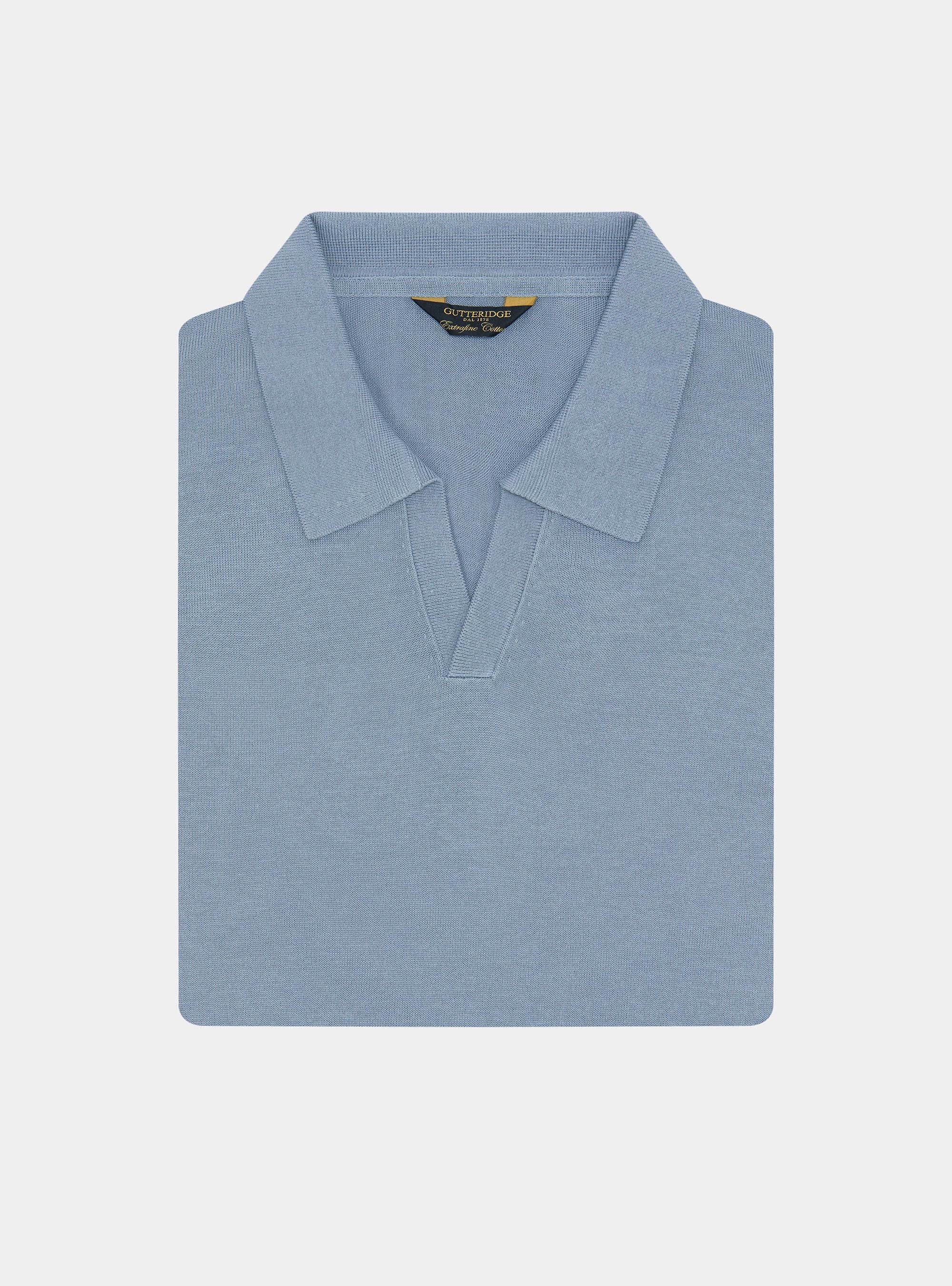 Buttonless knitted polo shirt in extra-fine cotton, AVIO 0292C
