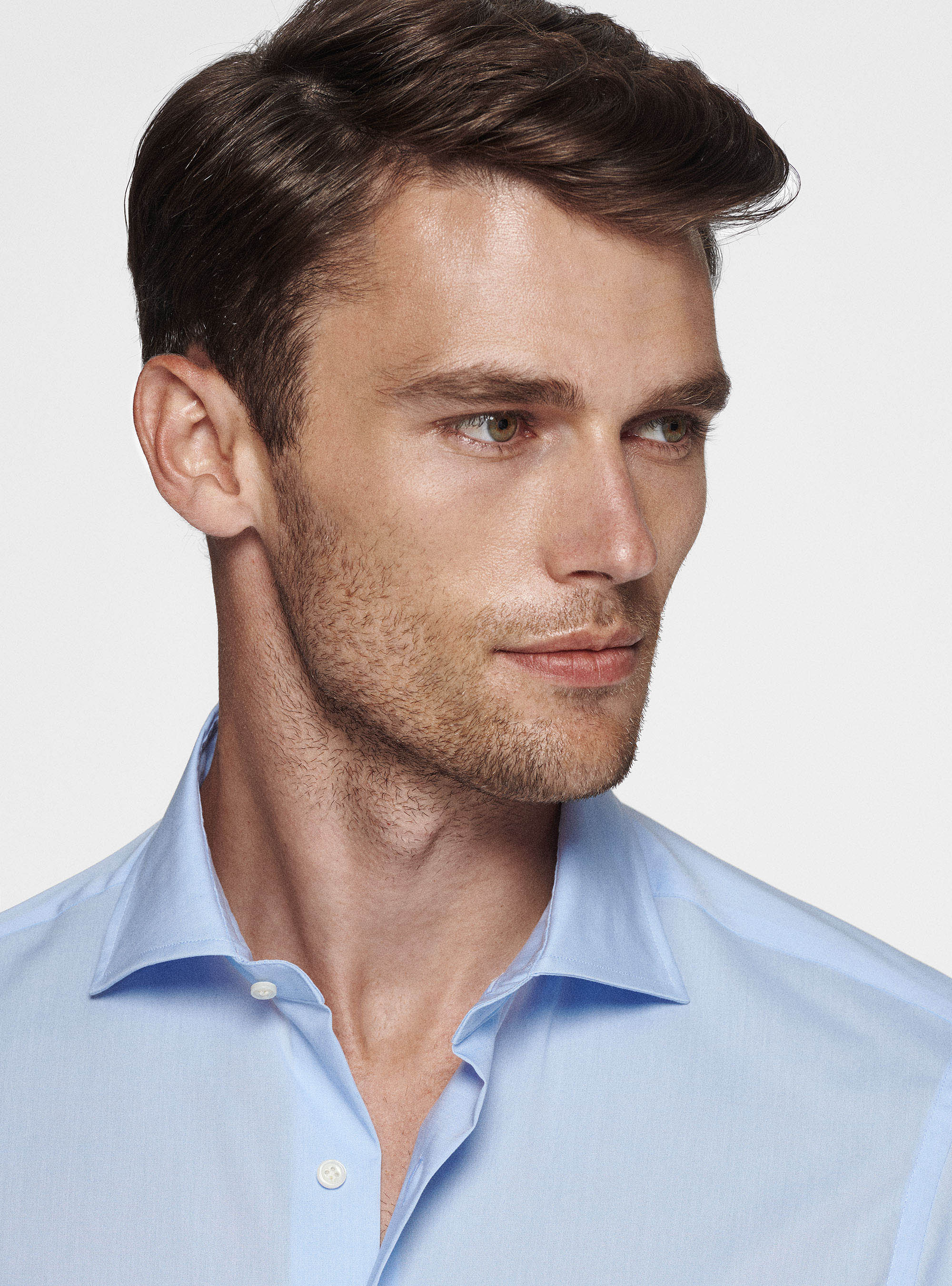 Camicia in popeline stretch, AZZURRO