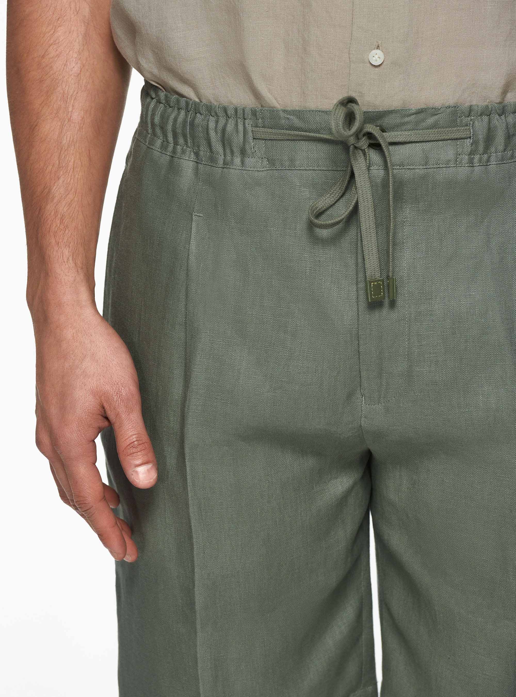 Linen Bermuda shorts with elastic and drawstring, SALVIA 0602C