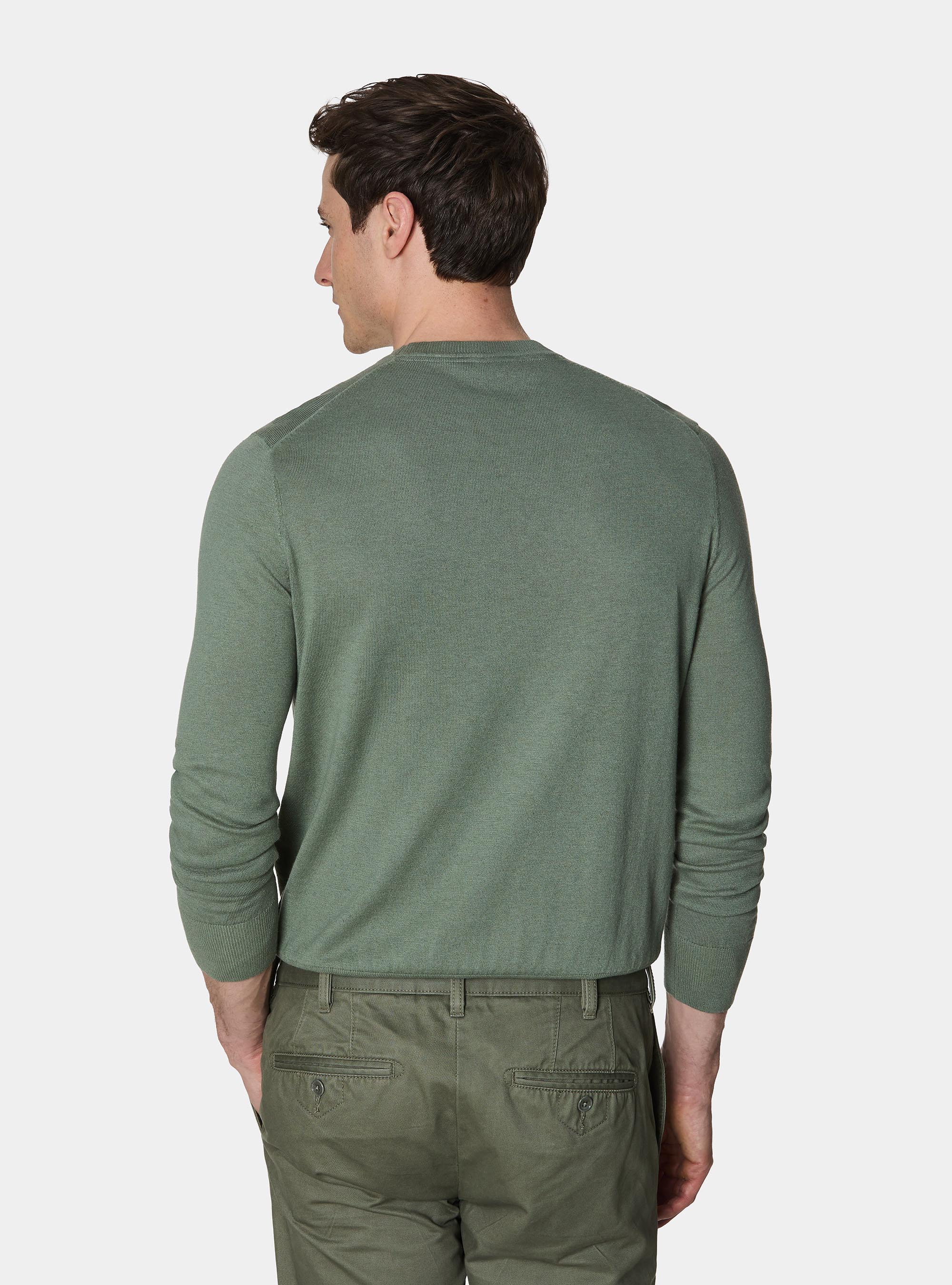 Rundhals-Pullover aus Baumwolle, Seide und Kaschmir, VERDE SALVIA 0604C