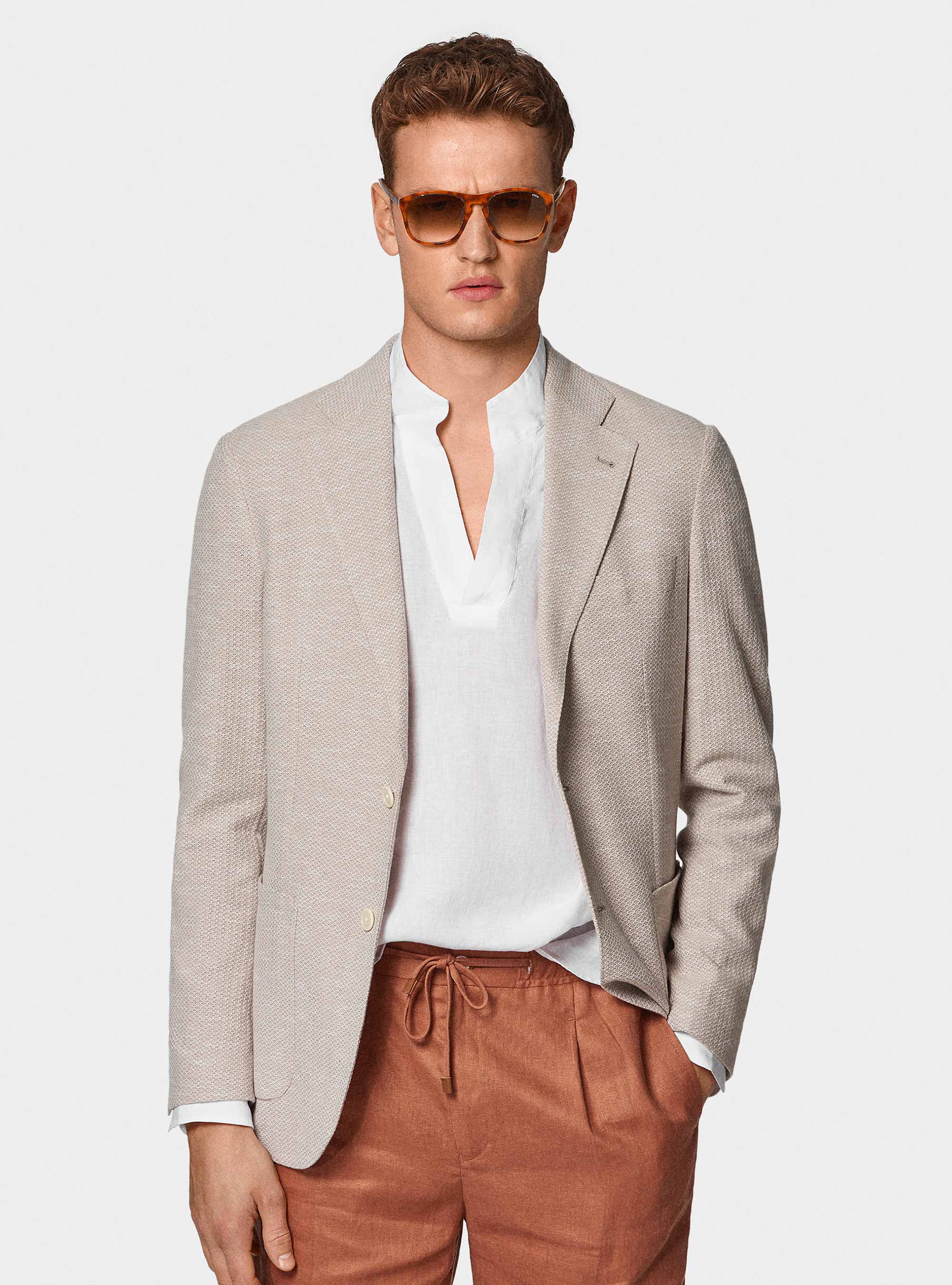 Cotton and linen jersey blazer, SAND