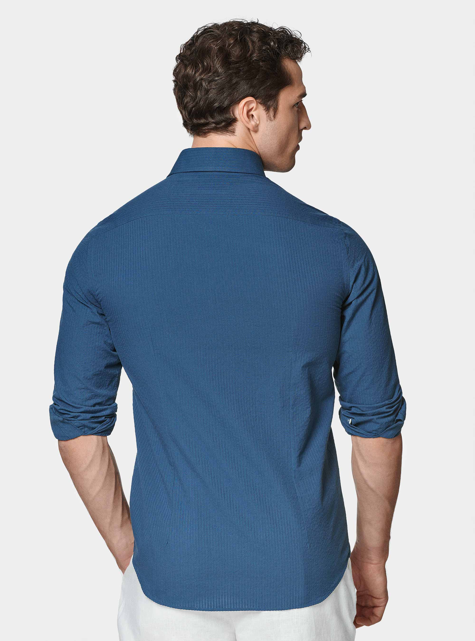 Camicia in puro cotone seersucker, 0243C DENIM