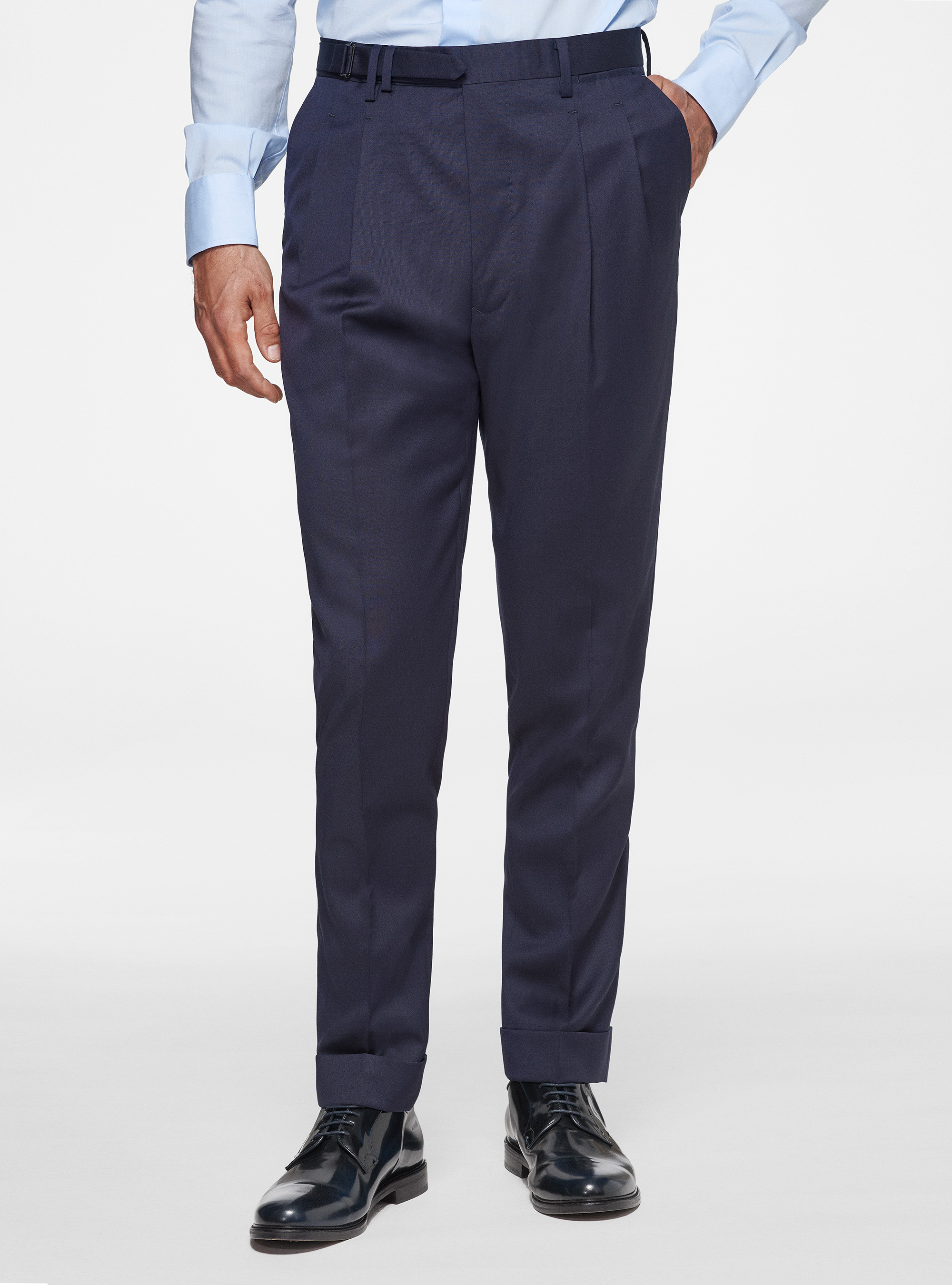 Reda pure wool double pleat trousers, NAVY BLUE