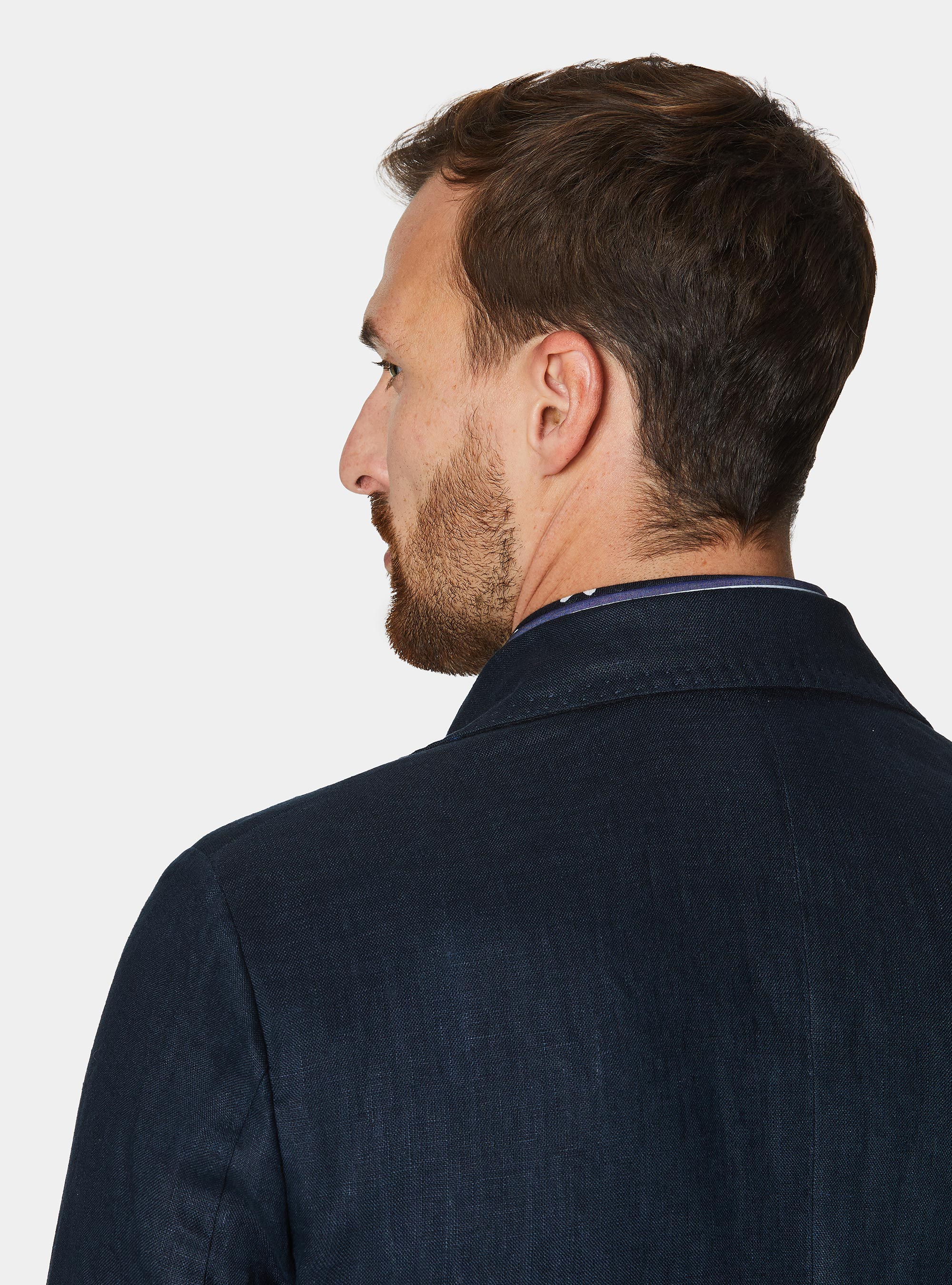 Veste crois&eacute;e en lin avec bouton m&eacute;tallique, BLEU MARINE