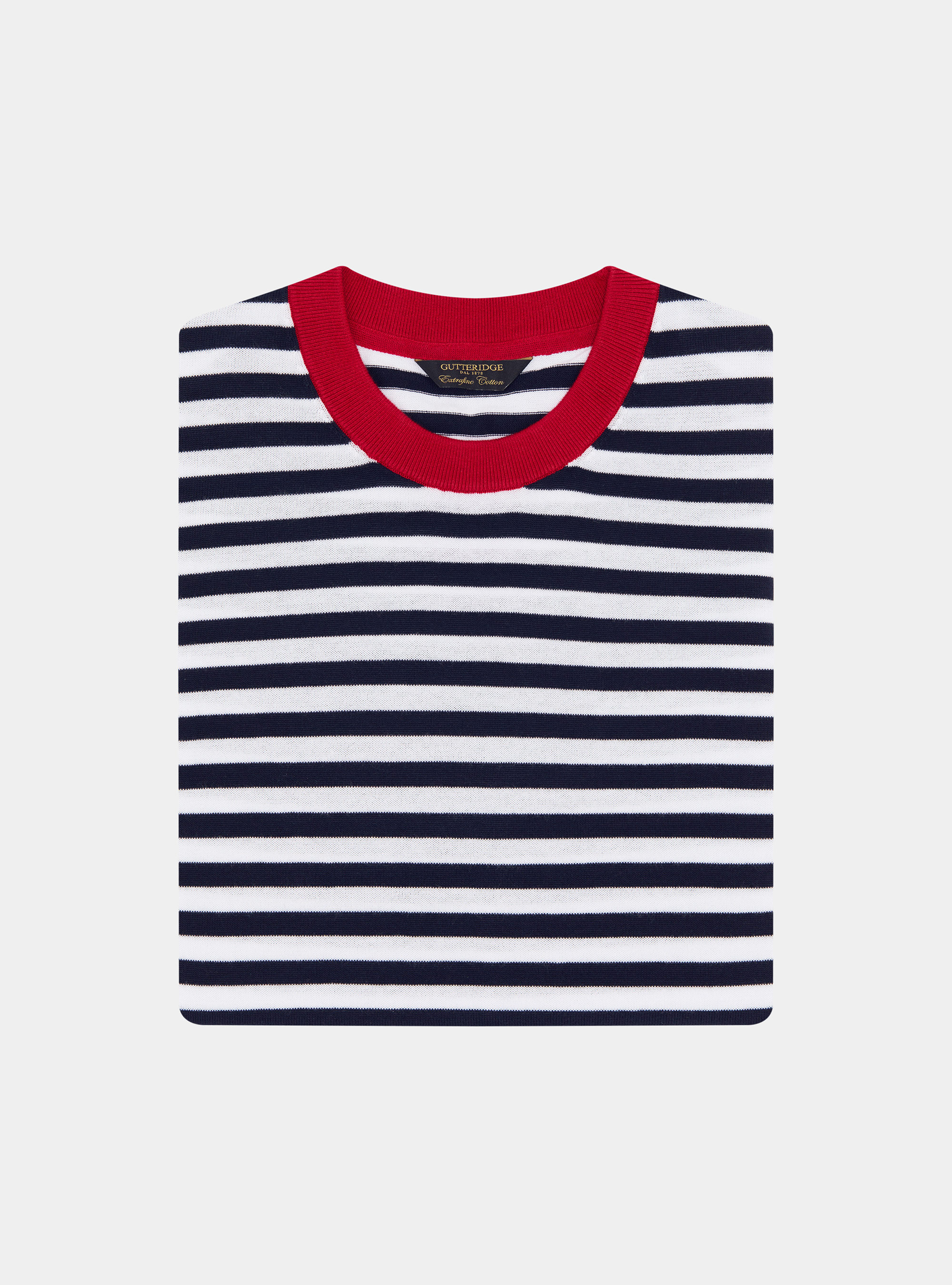 Extra-fine striped cotton crew neck sweater, NAVY BLUE