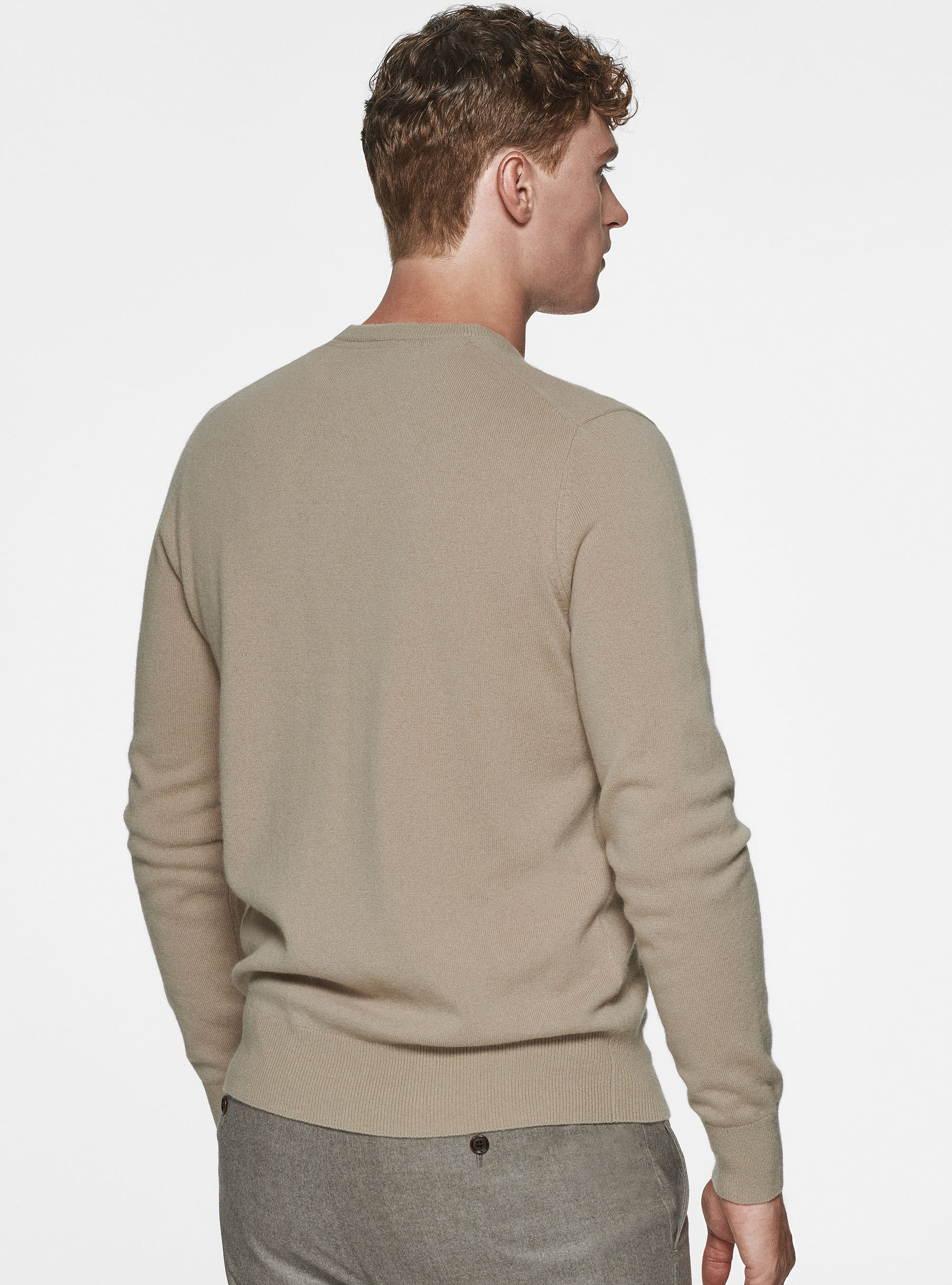 Maglia girocollo in lambswool e cashmere, SABBIA