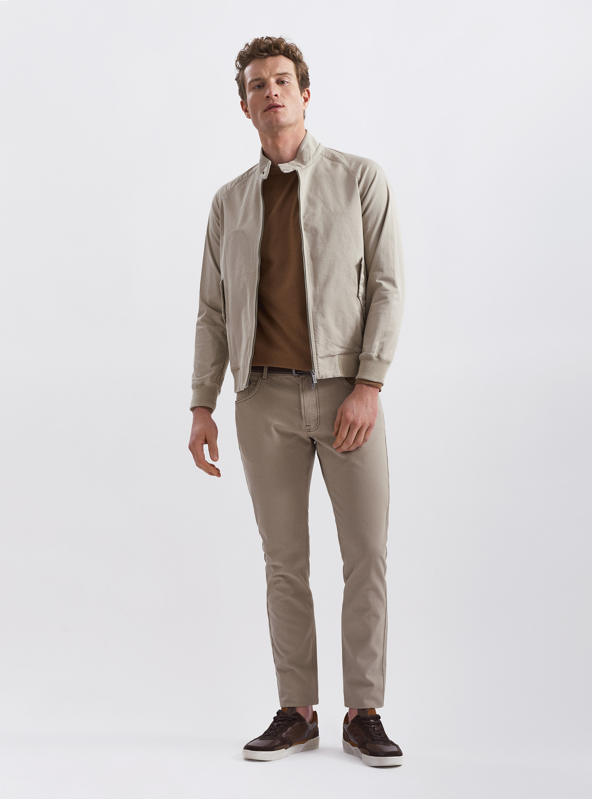 Bomber in twill di cotone stretch, SABBIA
