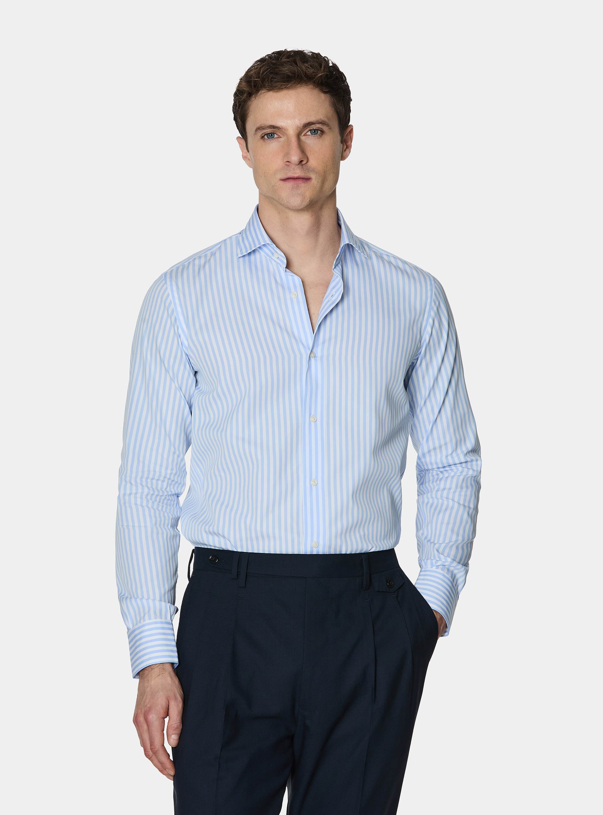 Wide-striped cotton poplin shirt, LIGHT BLUE