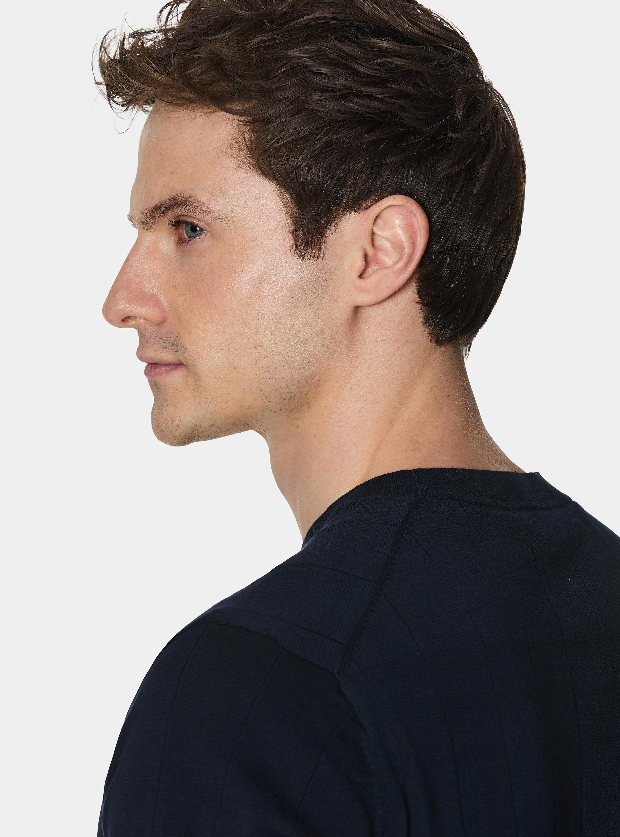 Pure cotton flat-ribbed sweater, NAVY BLUE