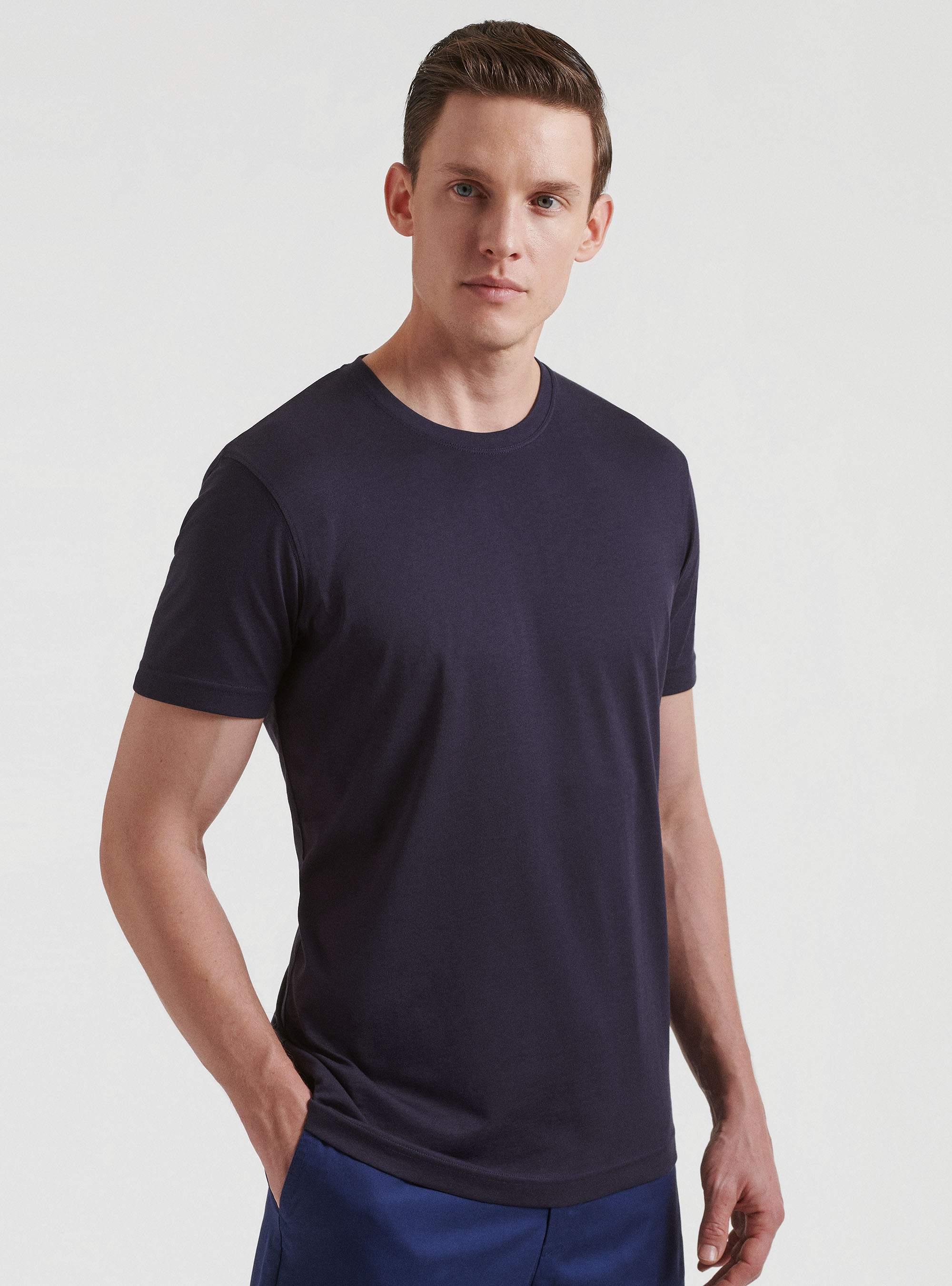 Supima cotton crew-neck T-shirt, NAVY BLUE