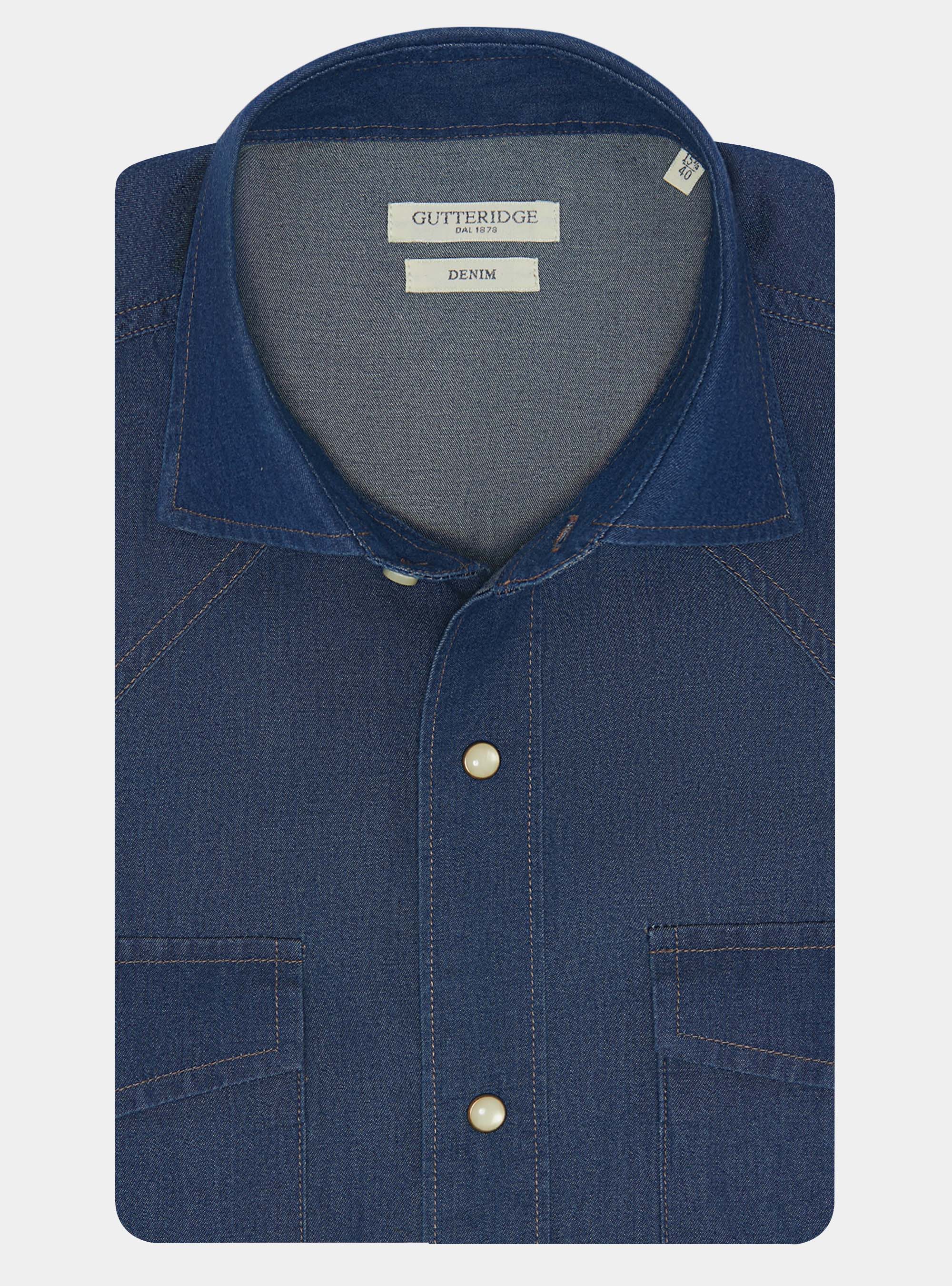 Cotton chambray western shirt, NAVY BLUE