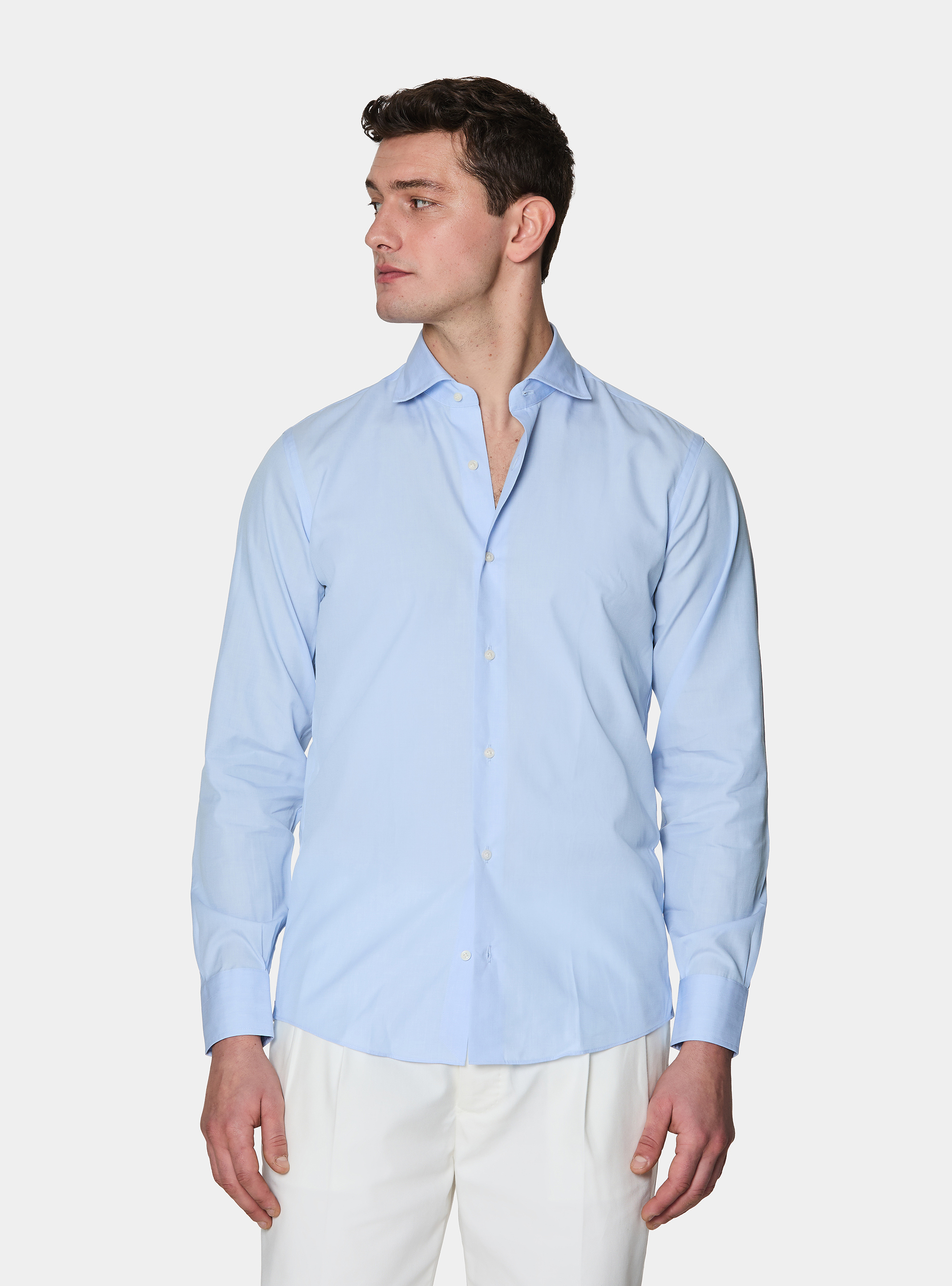 Camisa de algod&oacute;n fil a fil, CELESTE
