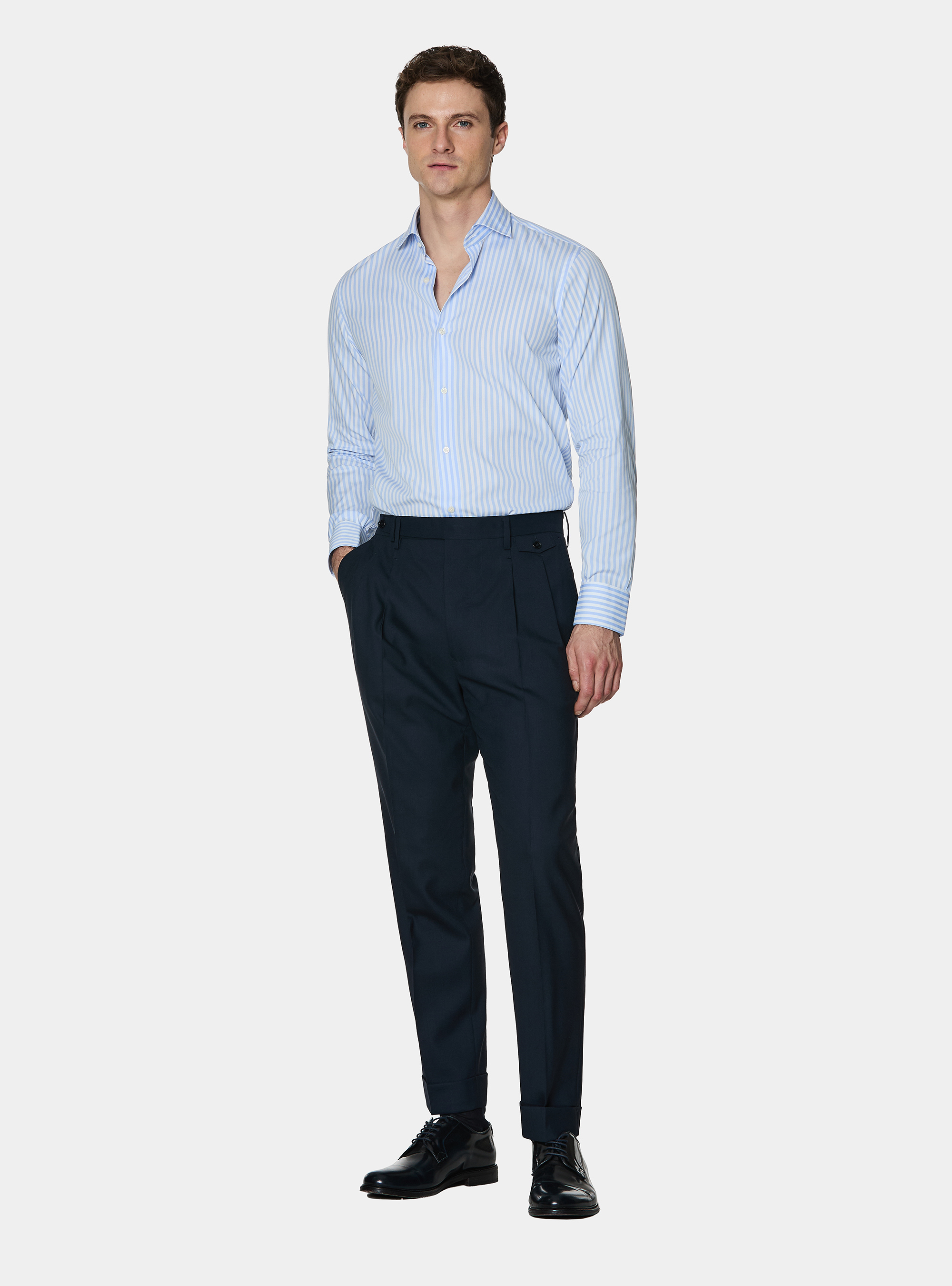 Wide-striped cotton poplin shirt, LIGHT BLUE