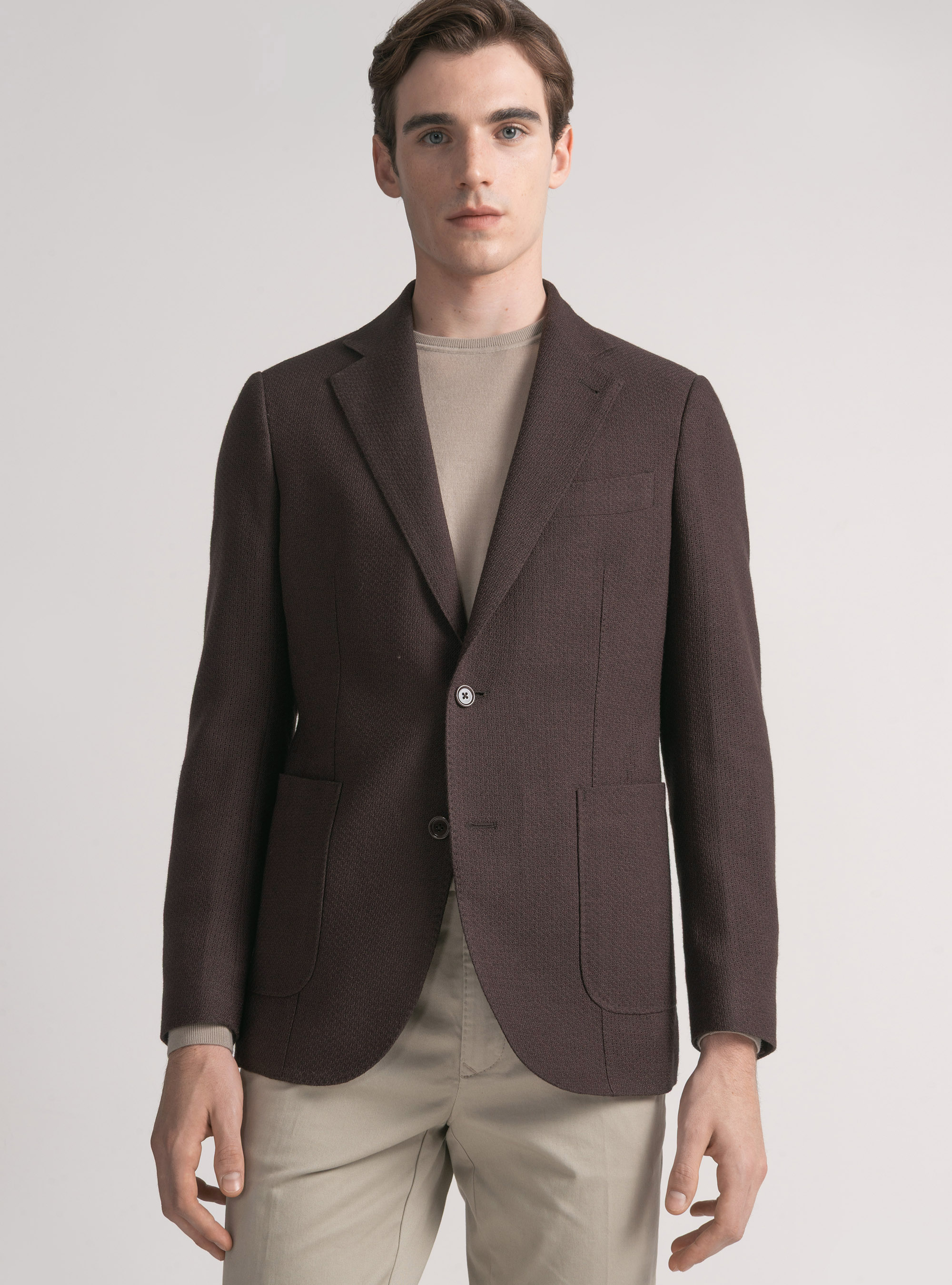 Wool and cotton leno blazer, BROWN