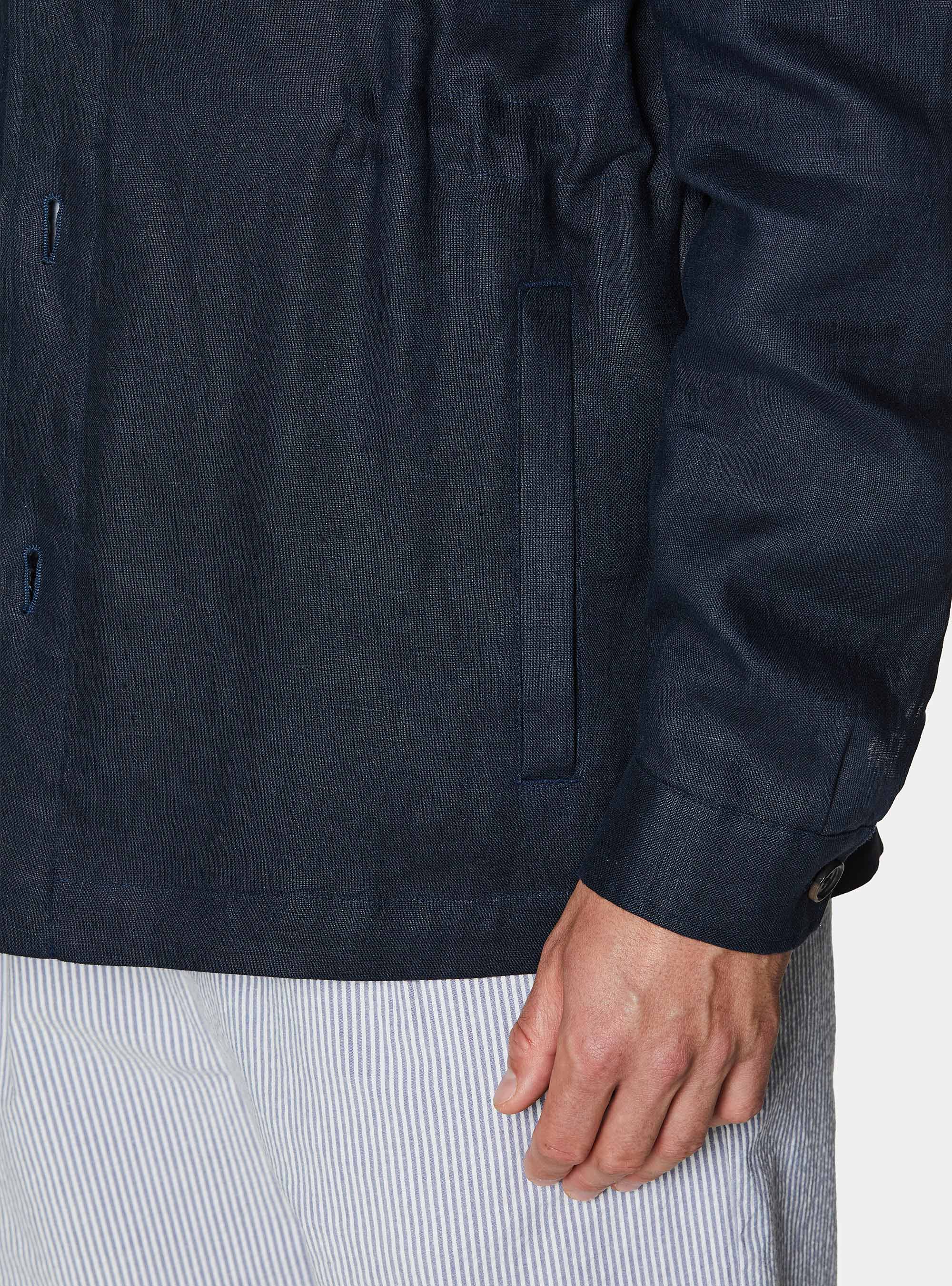 Pure linen shirt blazer with drawstring, NAVY BLUE