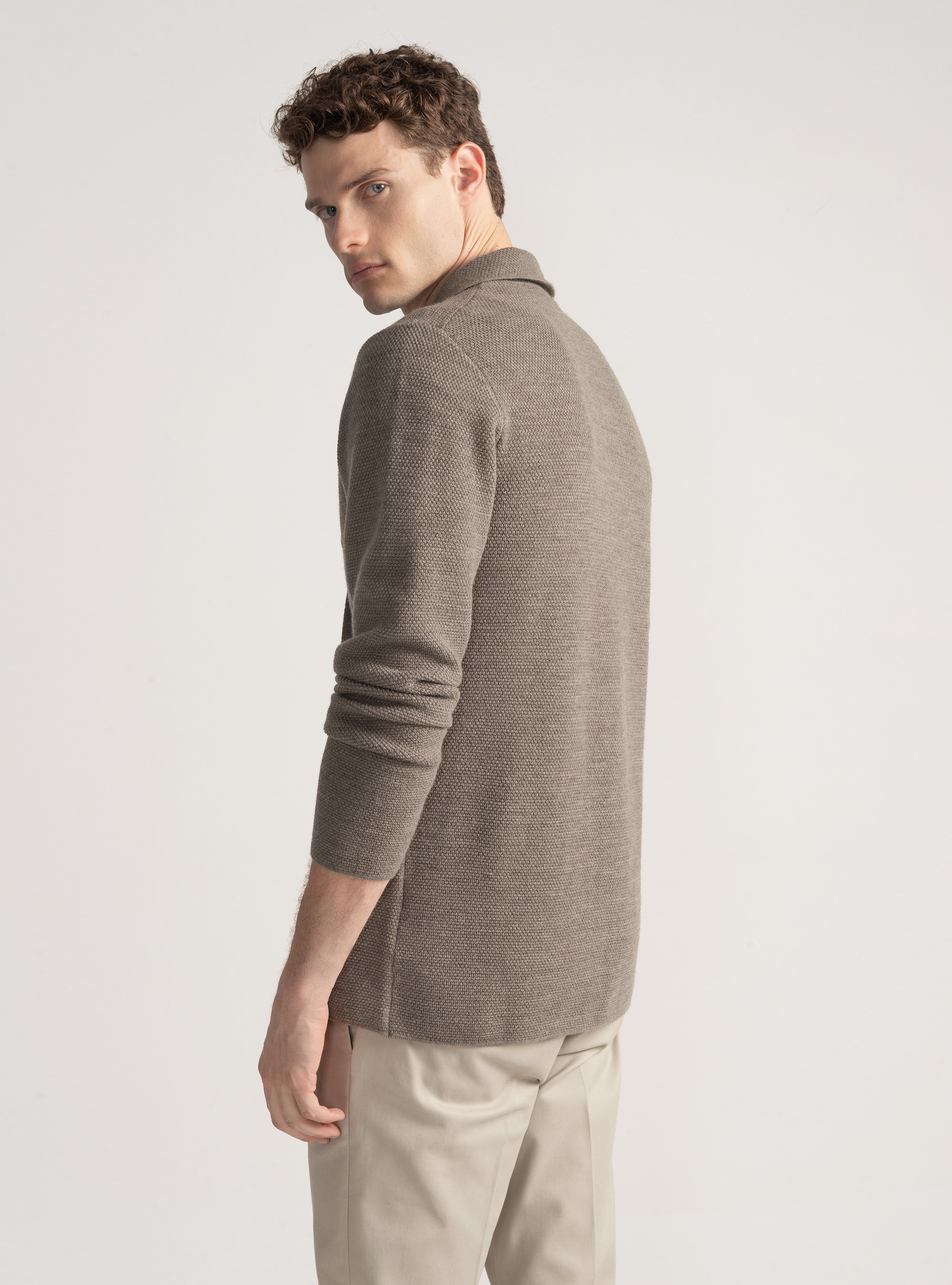 Chaqueta de punto con doble botonadura de lana merina, BARRO