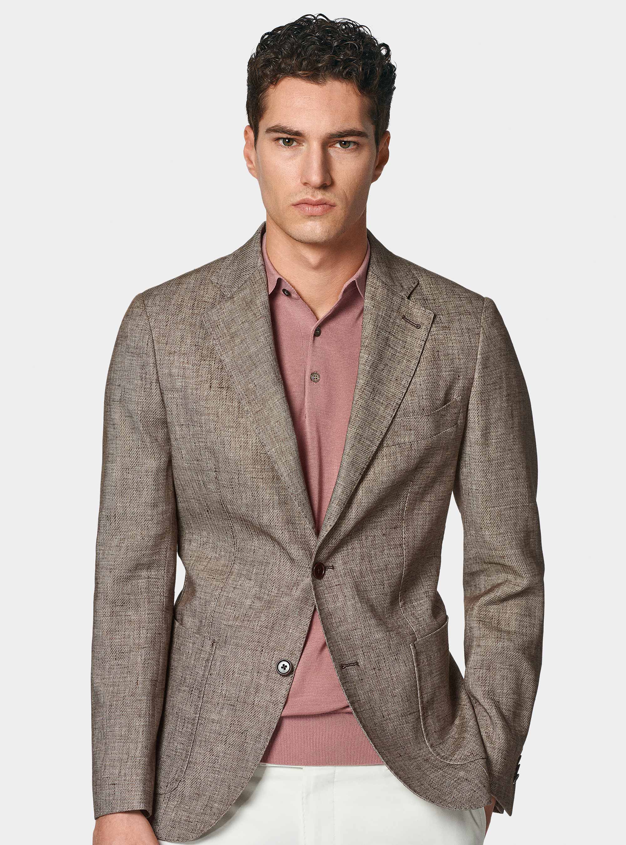 Linen and cotton blend blazer, BROWN