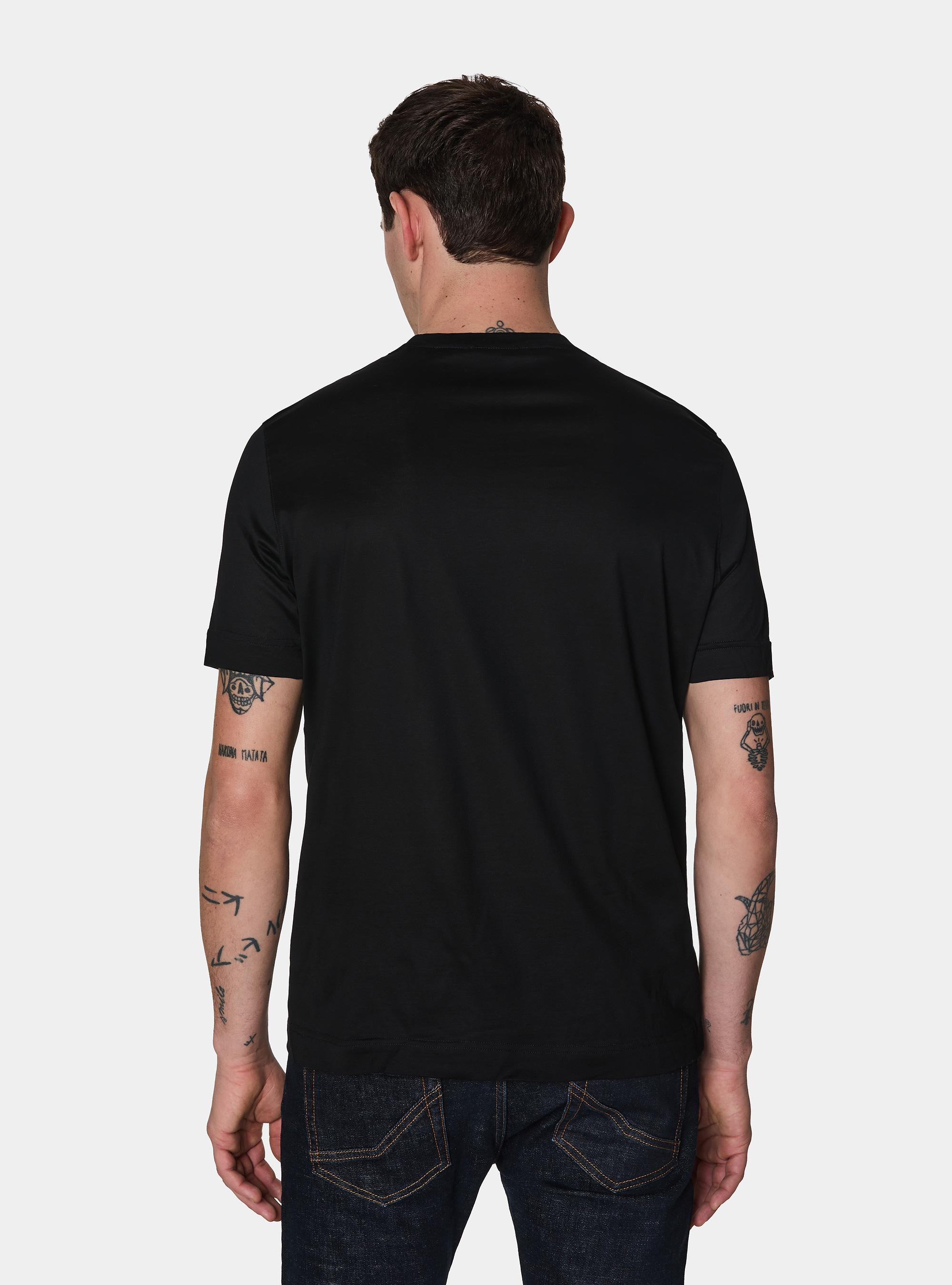 T-shirt &agrave; manches courtes en fil d'&Eacute;cosse, NOIR