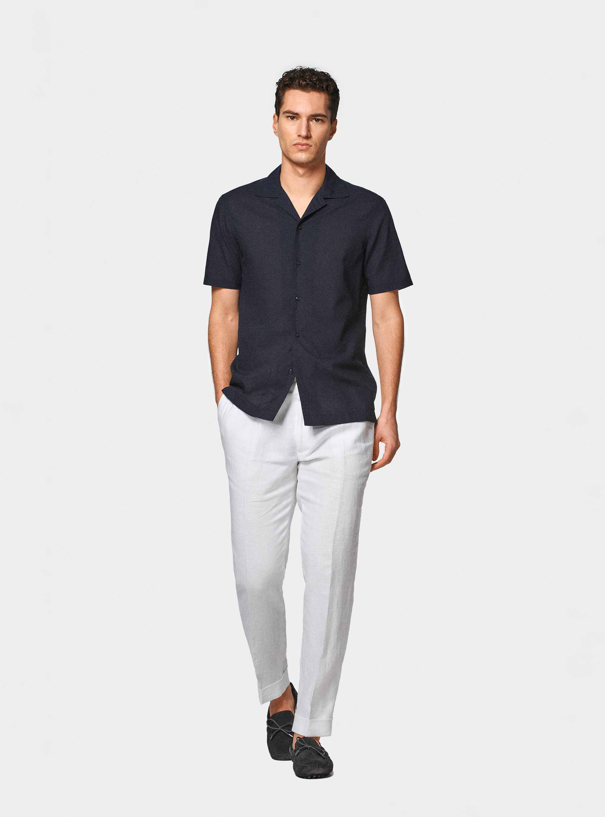 Camicia bowling in puro cotone, BLU NAVY